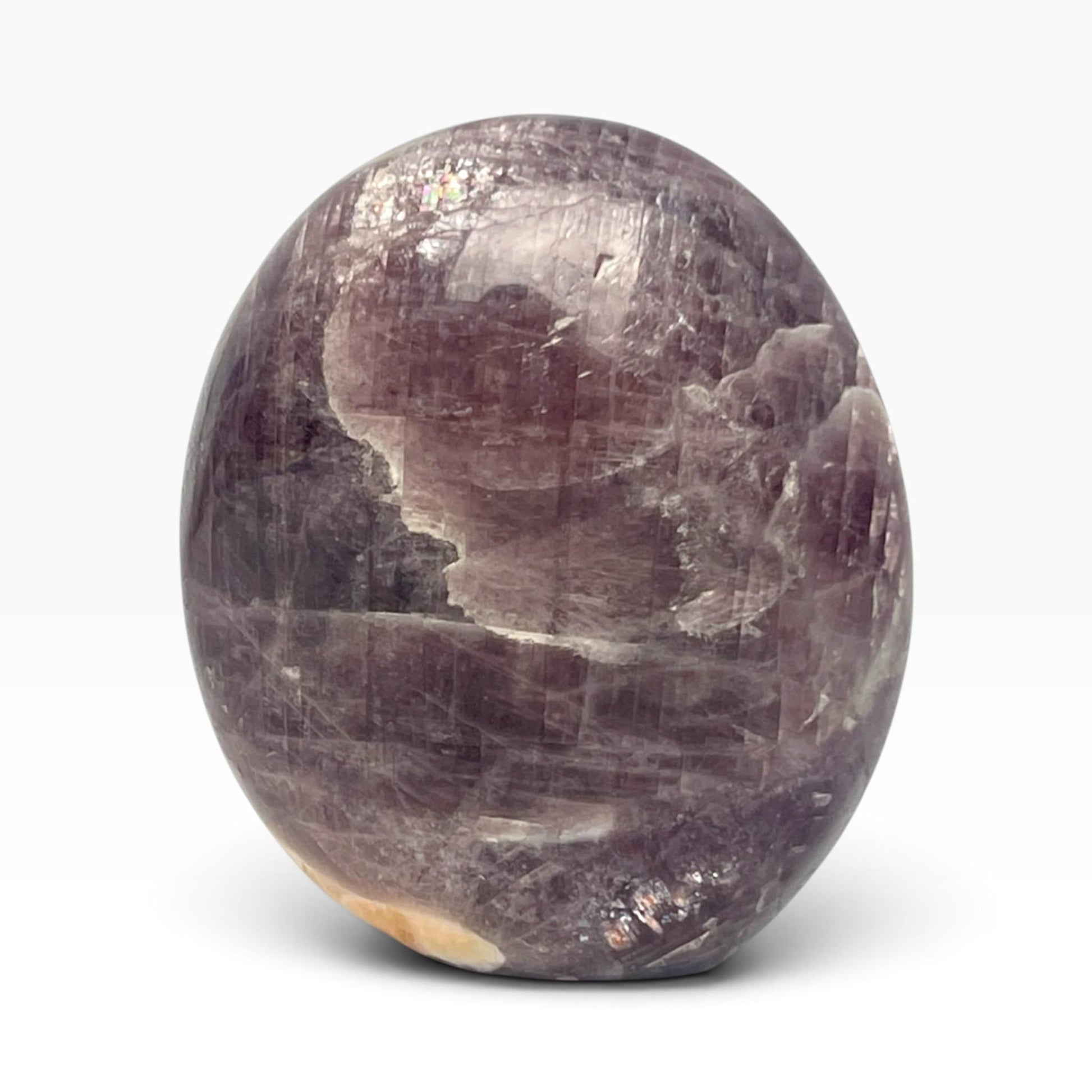 Purple Anhydrite Freeform: Polished Rare Madagascar Free Standing Crystal with Peach Calcite