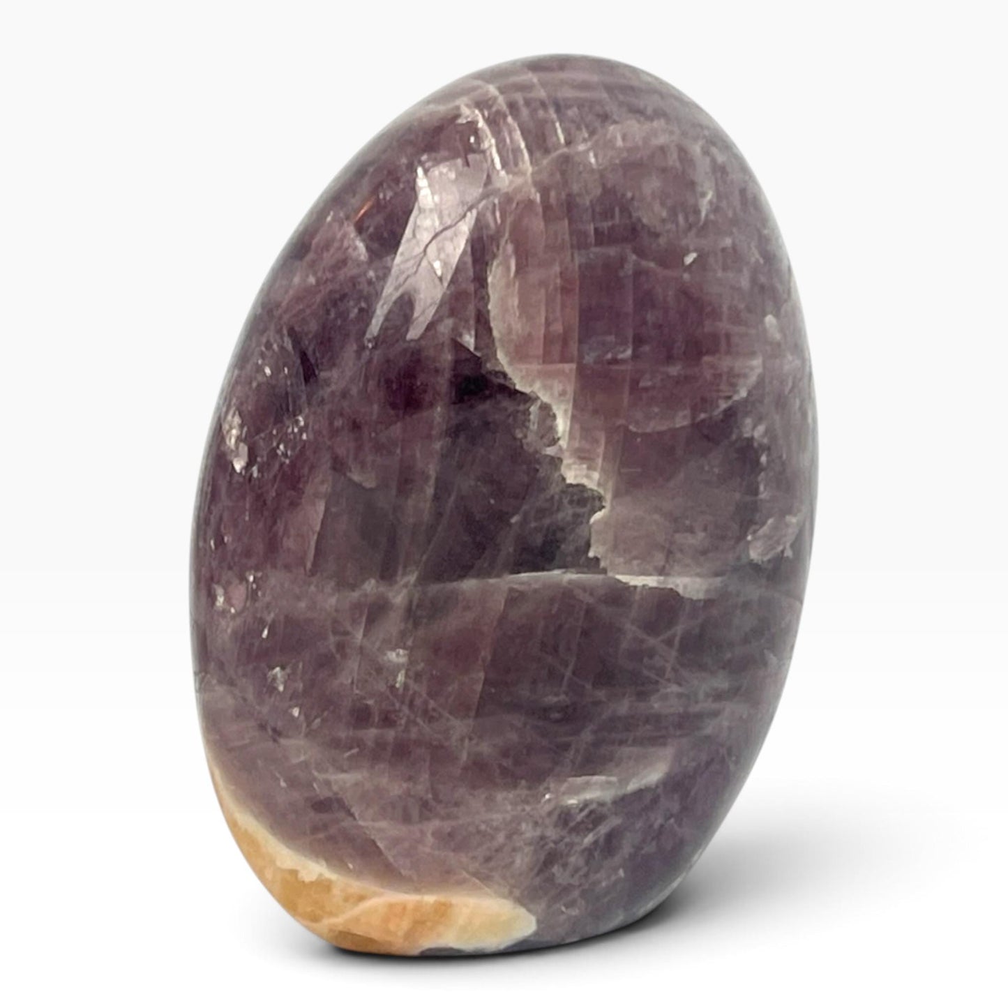 Purple Anhydrite Freeform: Polished Rare Madagascar Free Standing Crystal with Peach Calcite