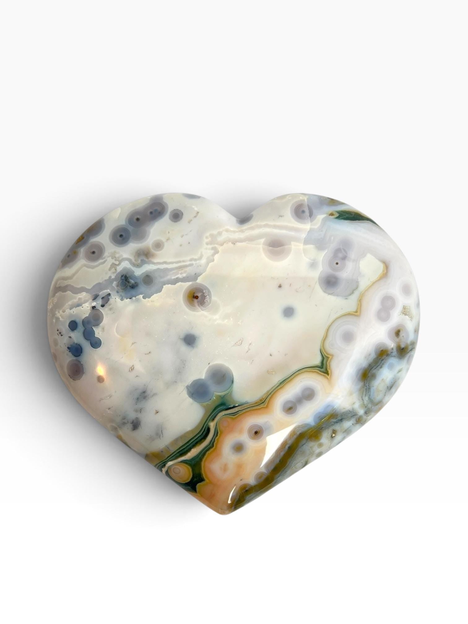 Ocean Jasper XL Carved Heart Crystal: Vein 8 Marovato