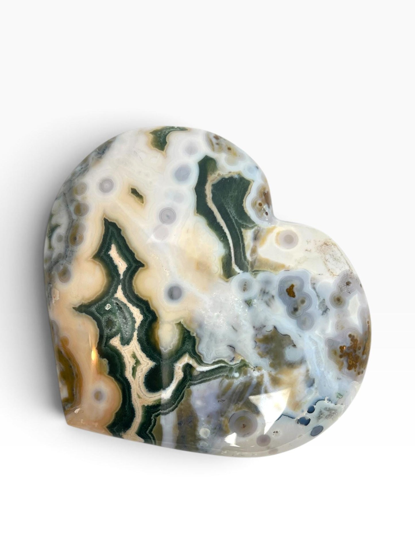 Ocean Jasper XL Carved Heart Crystal: Vein 8 Marovato