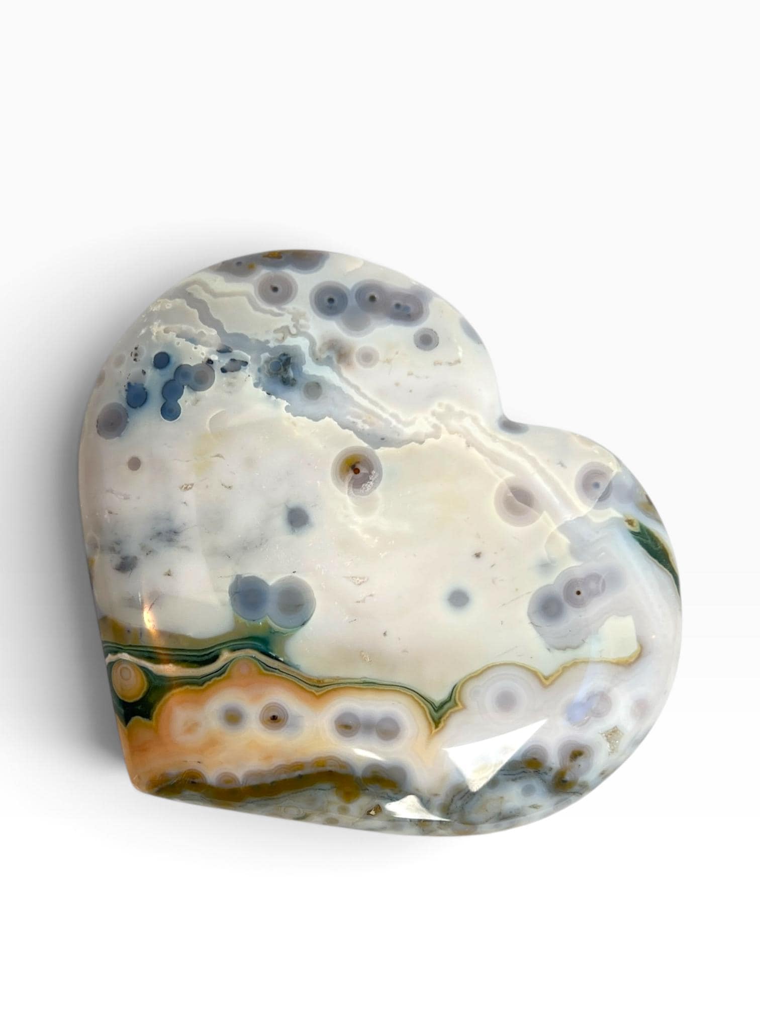 Ocean Jasper XL Carved Heart Crystal: Vein 8 Marovato