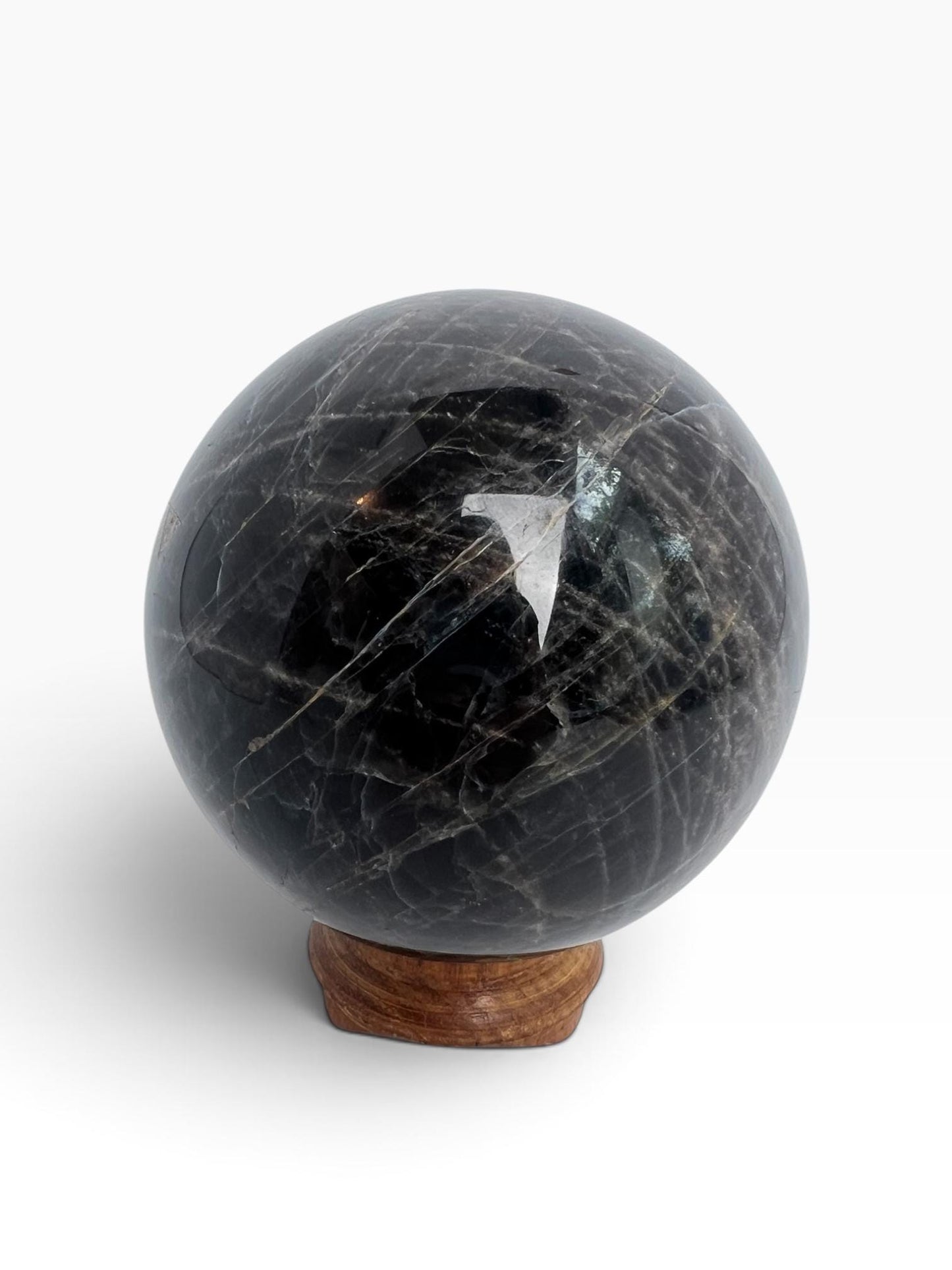 Black Moonstone Sphere : Flashy Adularescent Crystal Ball with Rainbow