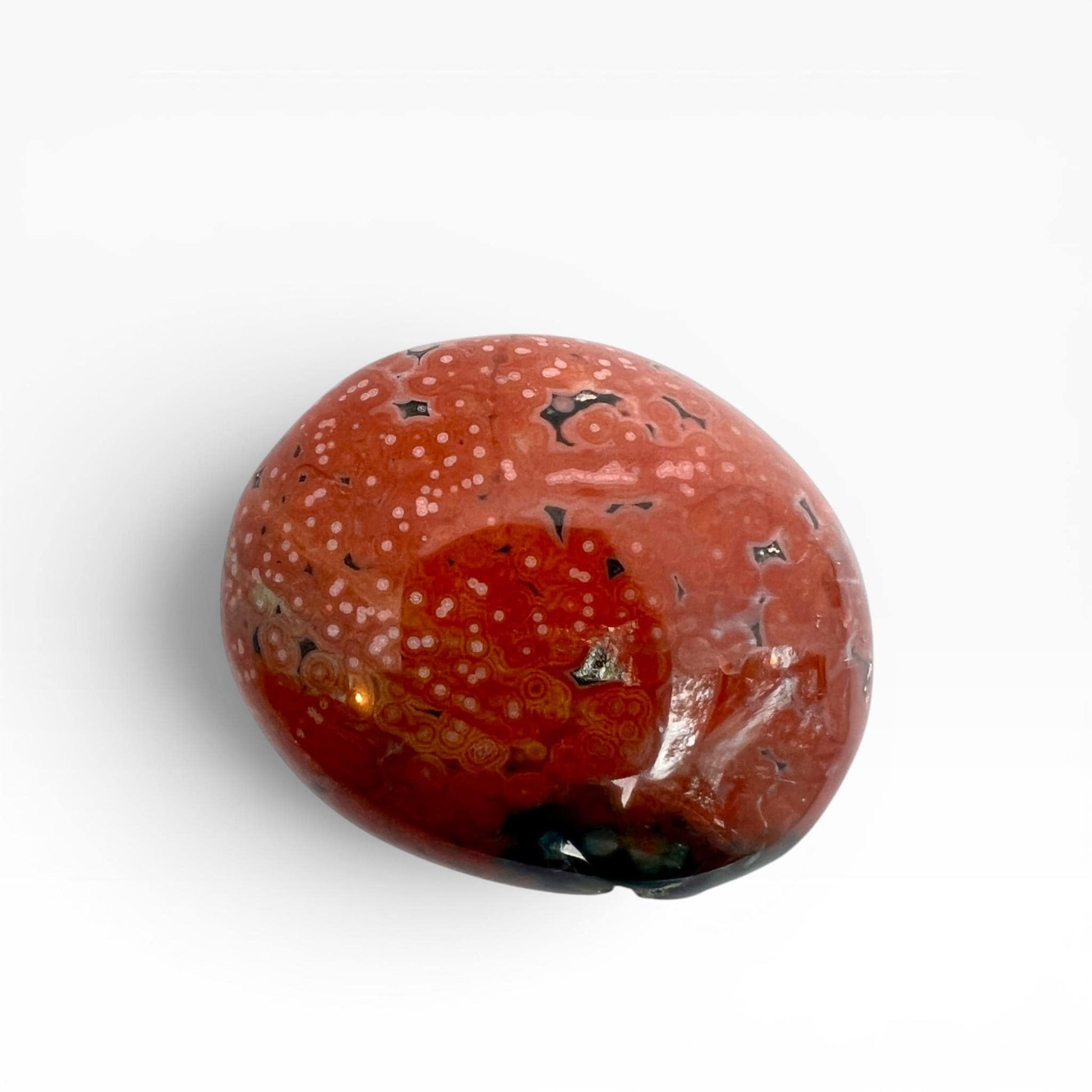 Marovato Ocean Jasper Palm Stone - XL Veinless Orbicular Jasper Crystal from Madagascar