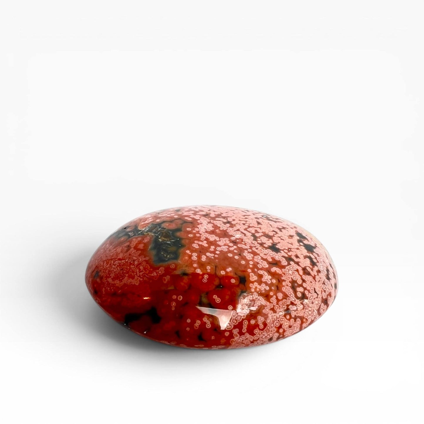 Marovato Ocean Jasper Palm Stone - Veinless Orbicular Jasper from Madagascar