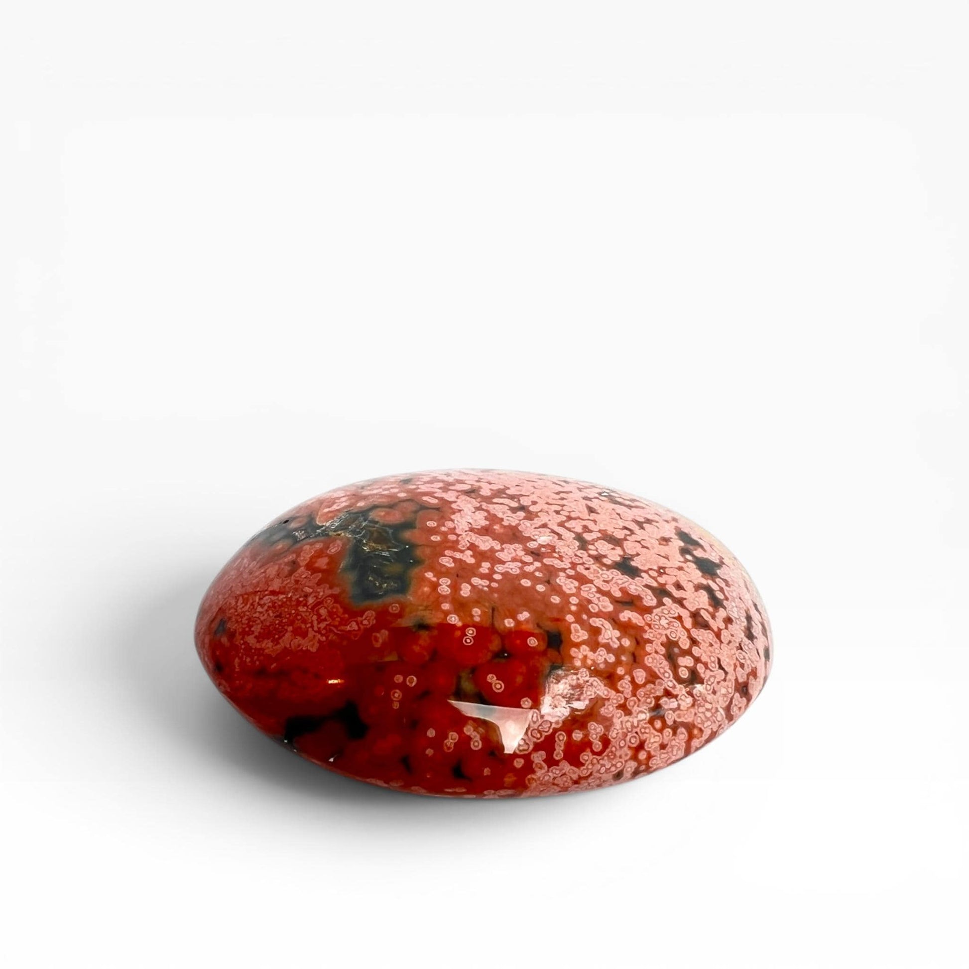 Marovato Ocean Jasper Palm Stone - Veinless Orbicular Jasper from Madagascar