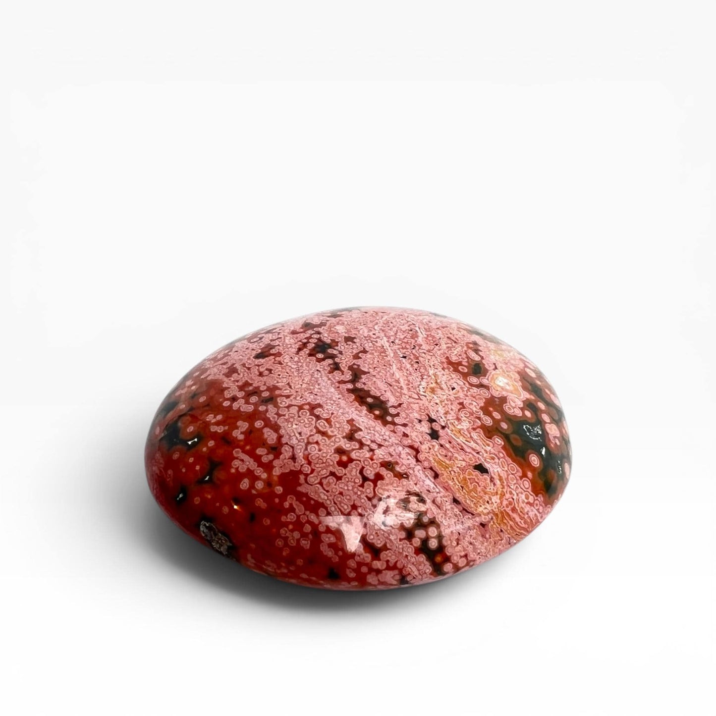 Marovato Ocean Jasper Palm Stone - Veinless Orbicular Jasper from Madagascar