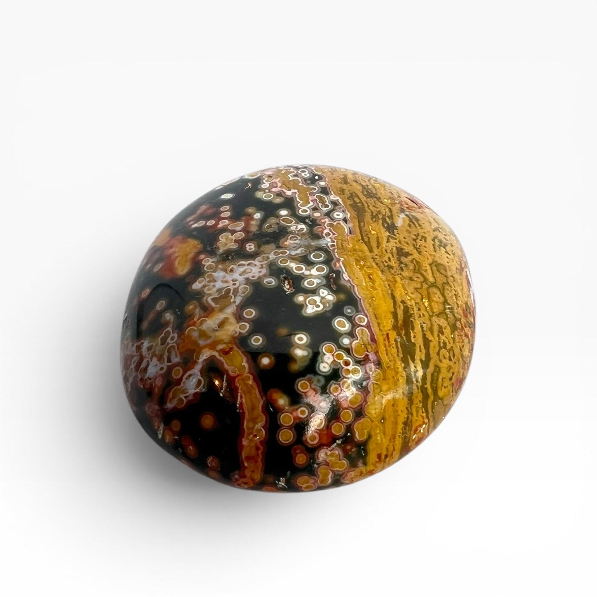 Marovato Ocean Jasper Palm Stone - Veinless Orbicular Jasper from Madagascar