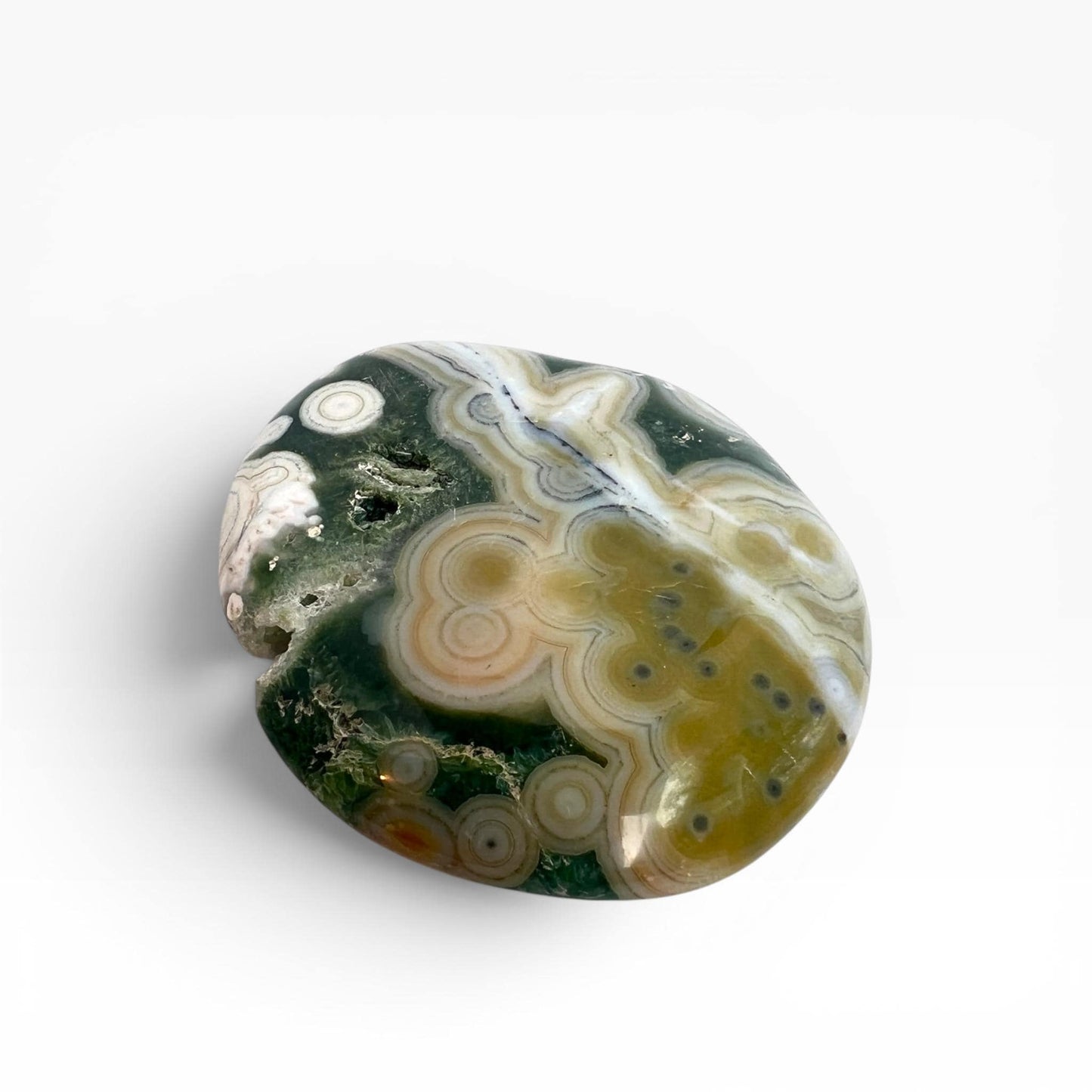 Marovato Ocean Jasper Palm Stone - Vein 8 Orbicular Jasper from Madagascar