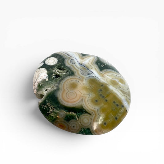 Marovato Ocean Jasper Palm Stone - Vein 8 Orbicular Jasper from Madagascar
