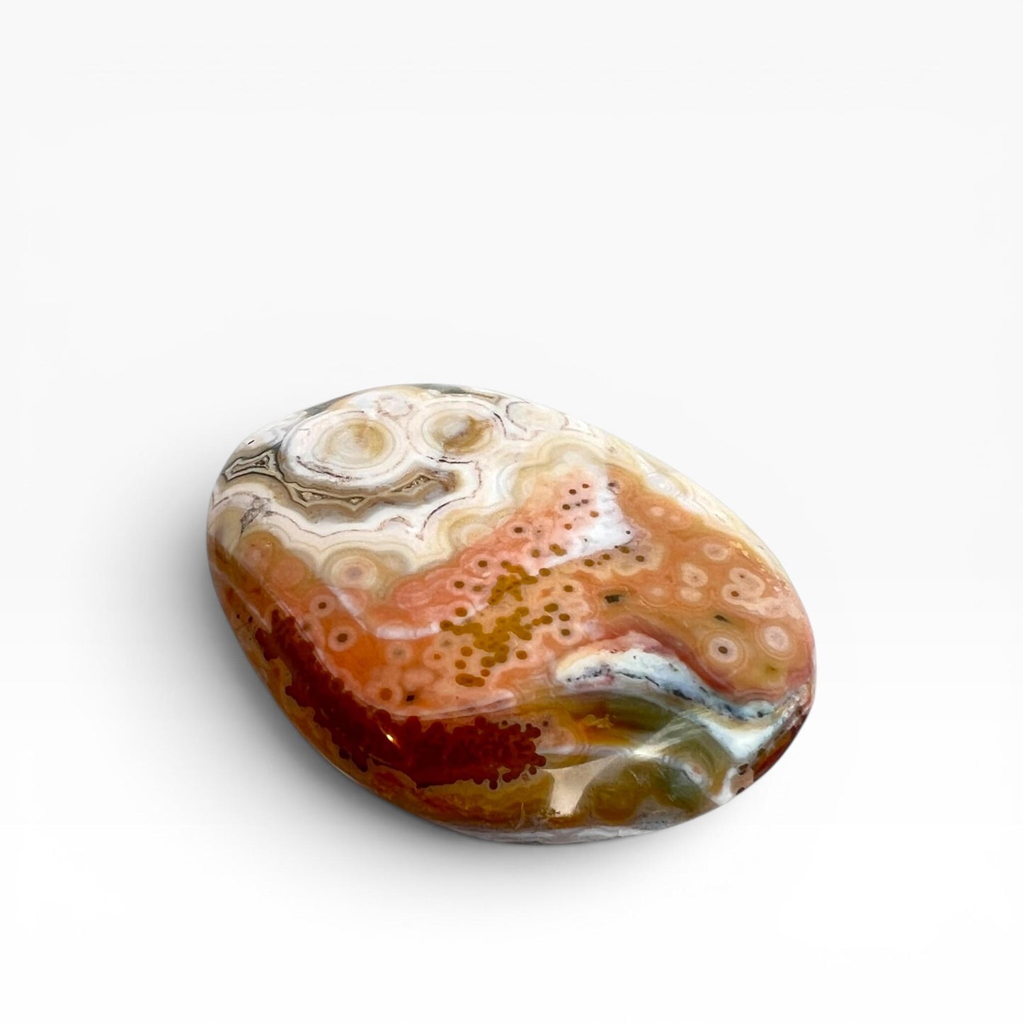 Marovato Ocean Jasper Palm Stone - Vein 8 Orbicular Jasper Crystal from Madagascar
