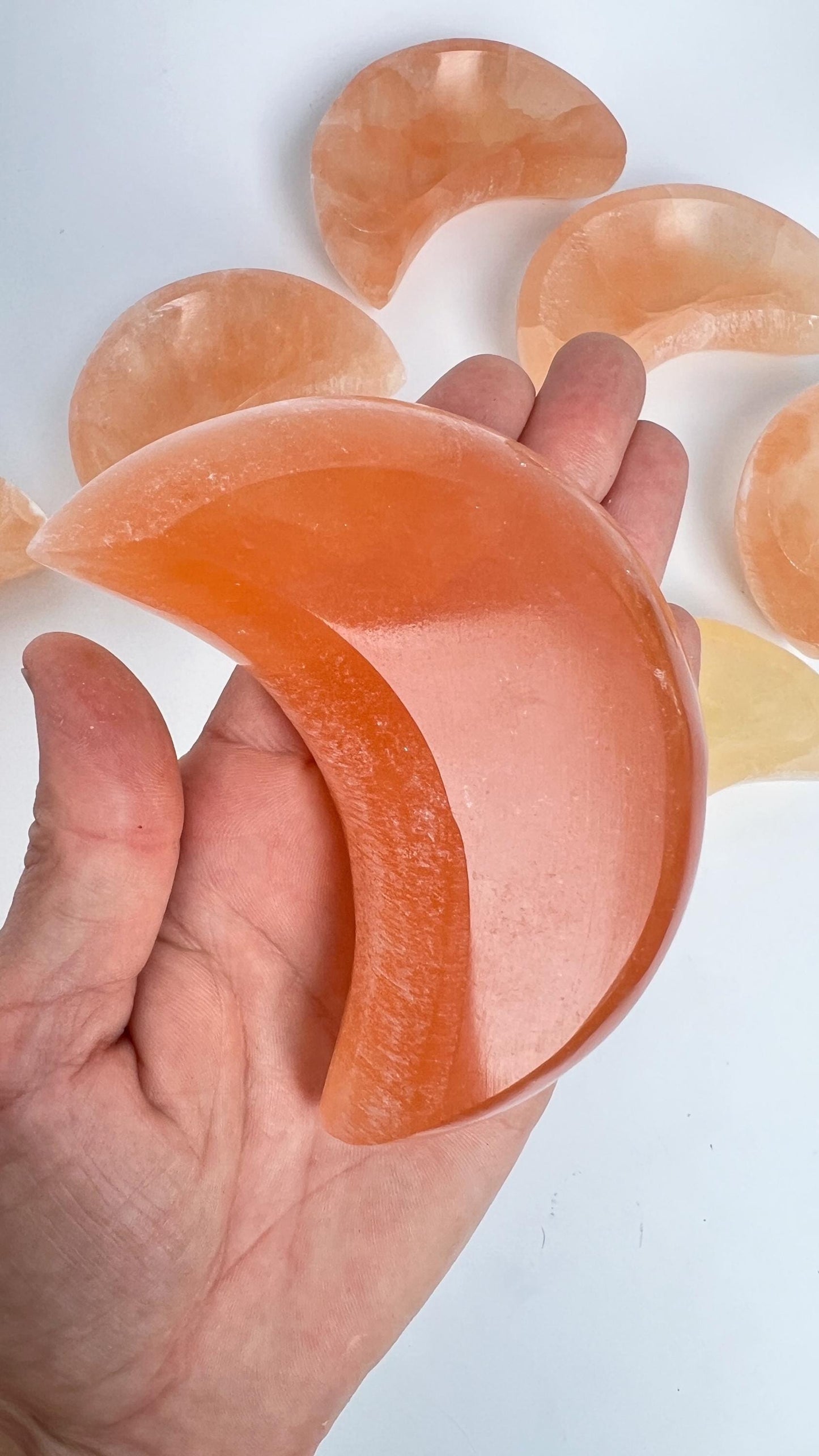Champagne Selenite (Satin Spar) Polished Crystal Moon Dish
