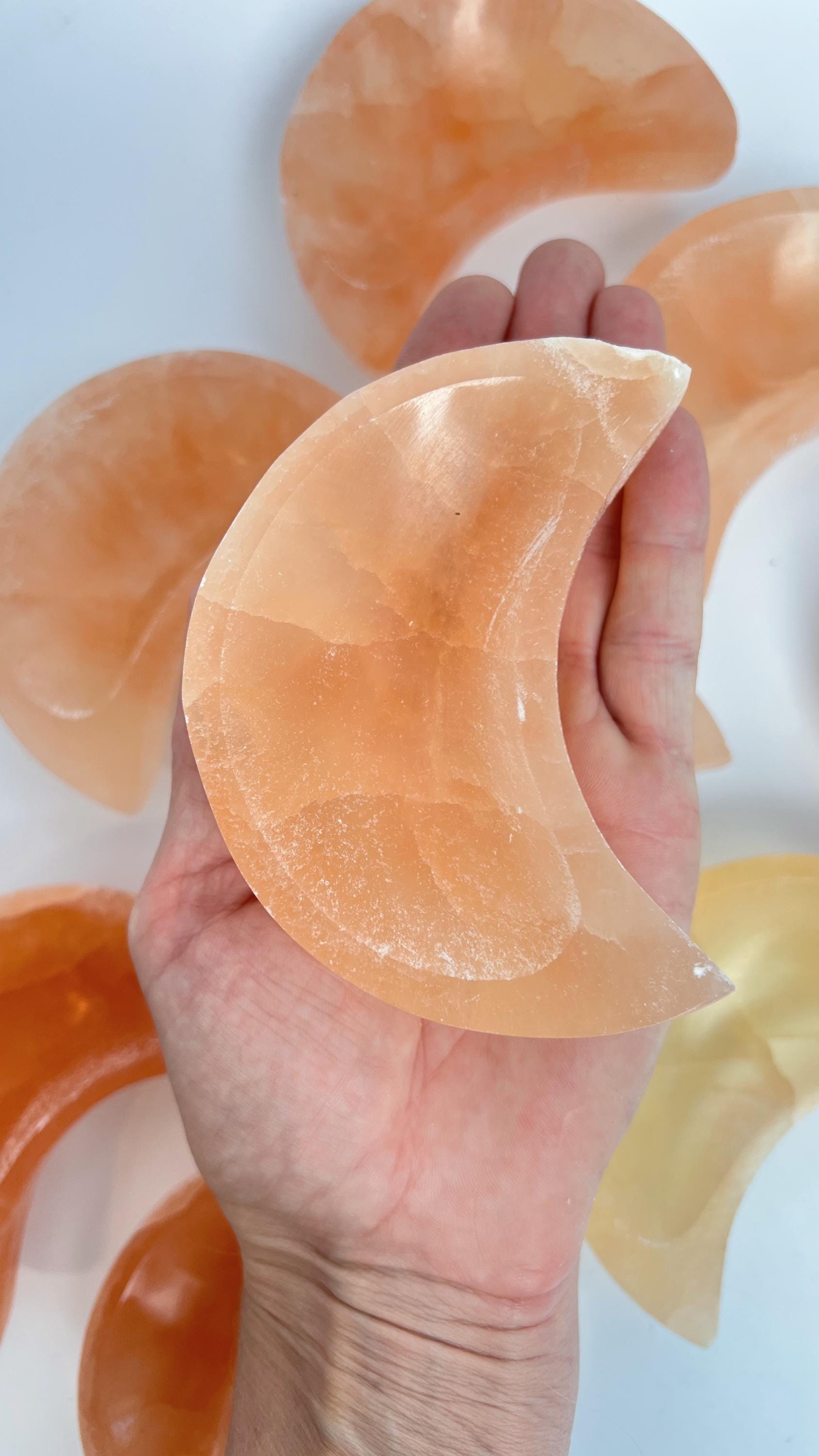 Champagne Selenite (Satin Spar) Polished Crystal Moon Dish