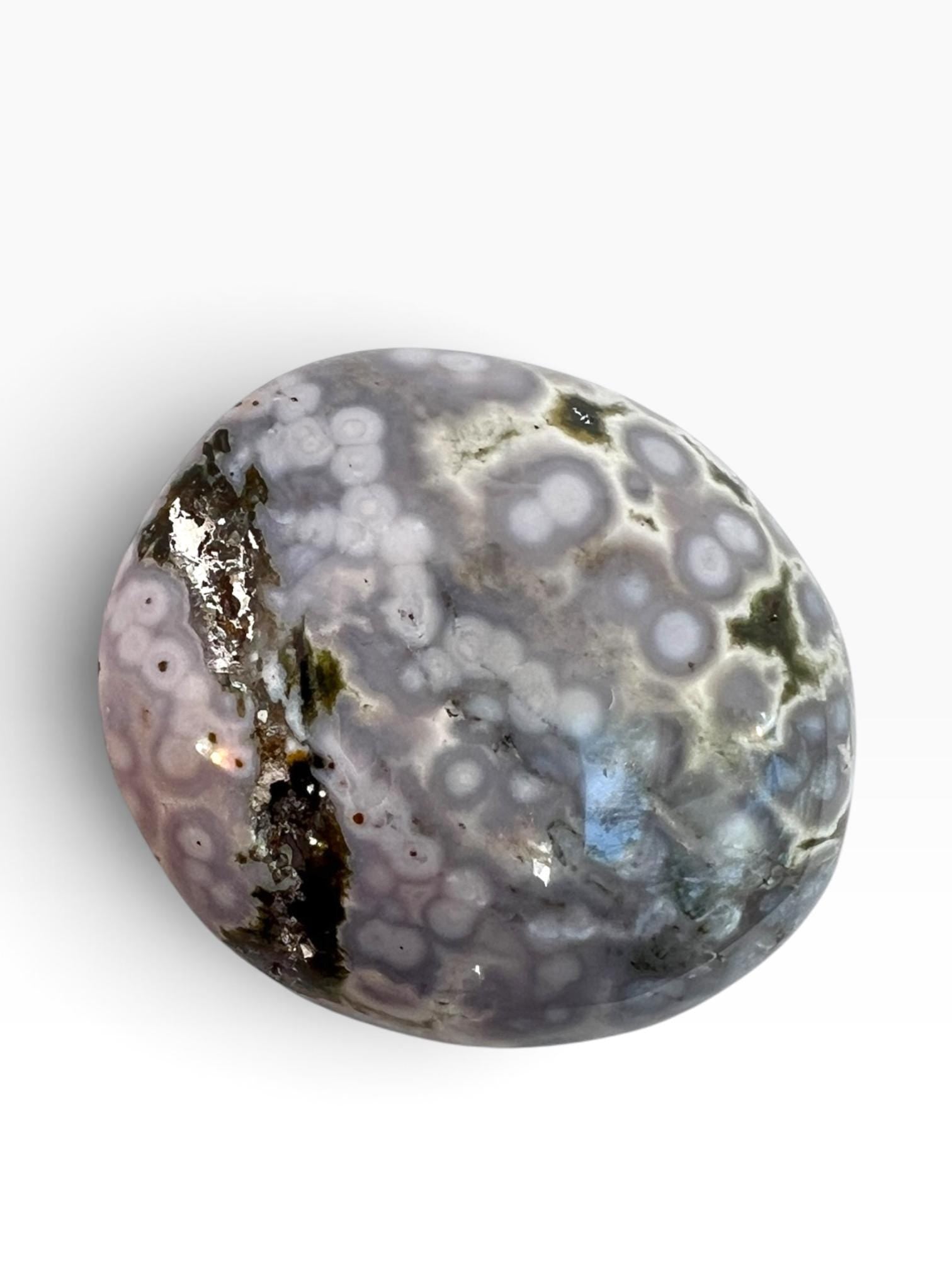Marovato Ocean Jasper Palm Stone - Vein 8 Orbicular Jasper from Madagascar