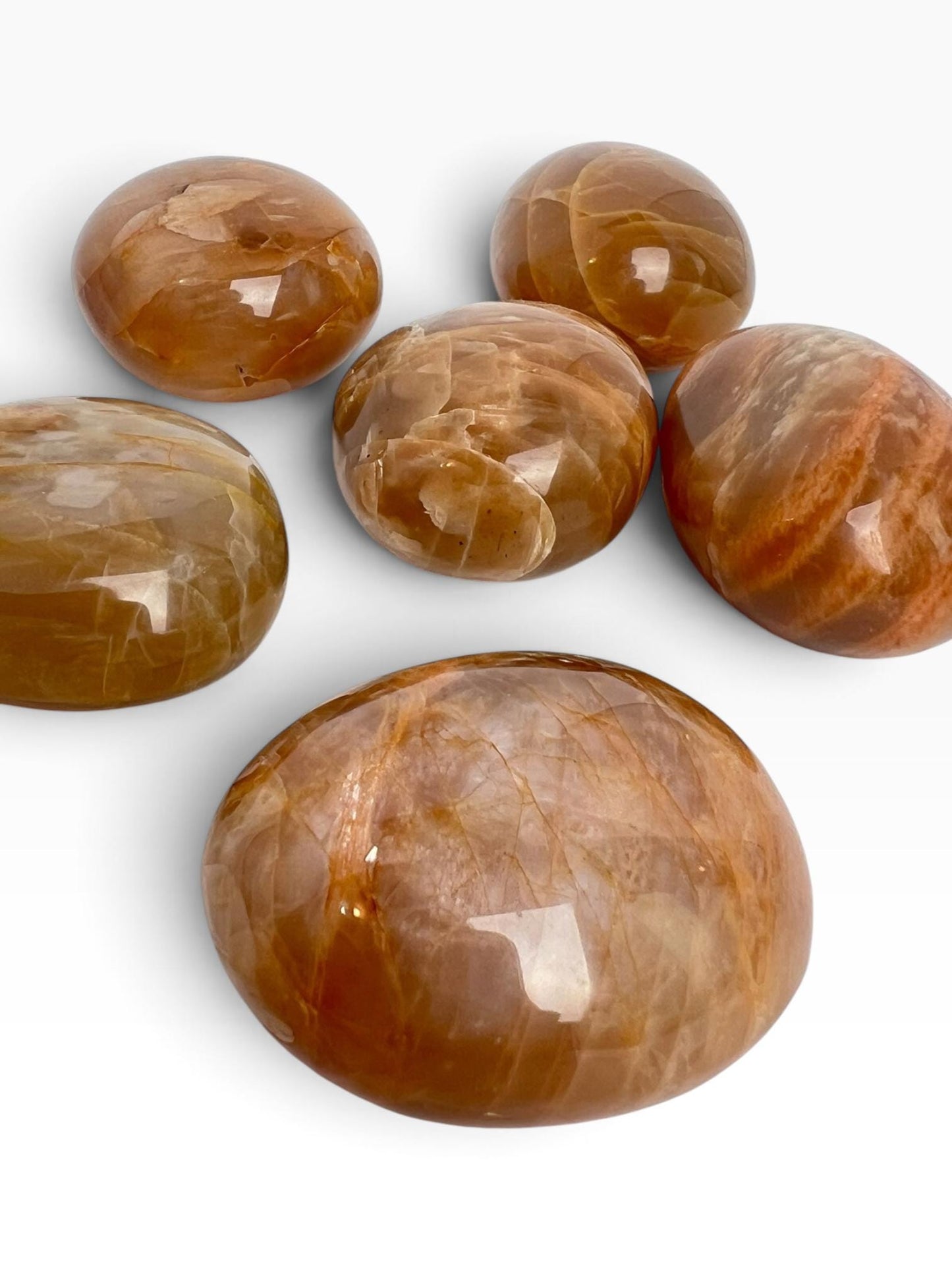 Peach Moonstone Palm Stone: Large Iridescent Polished Madagascar Feldspar