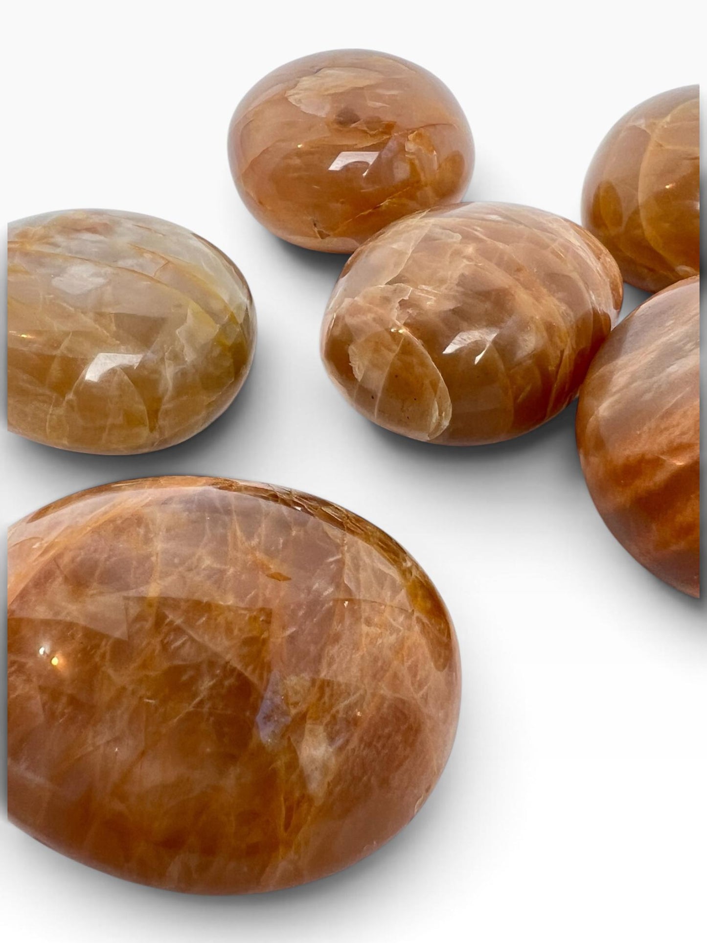 Peach Moonstone Palm Stone: Large Iridescent Polished Madagascar Feldspar