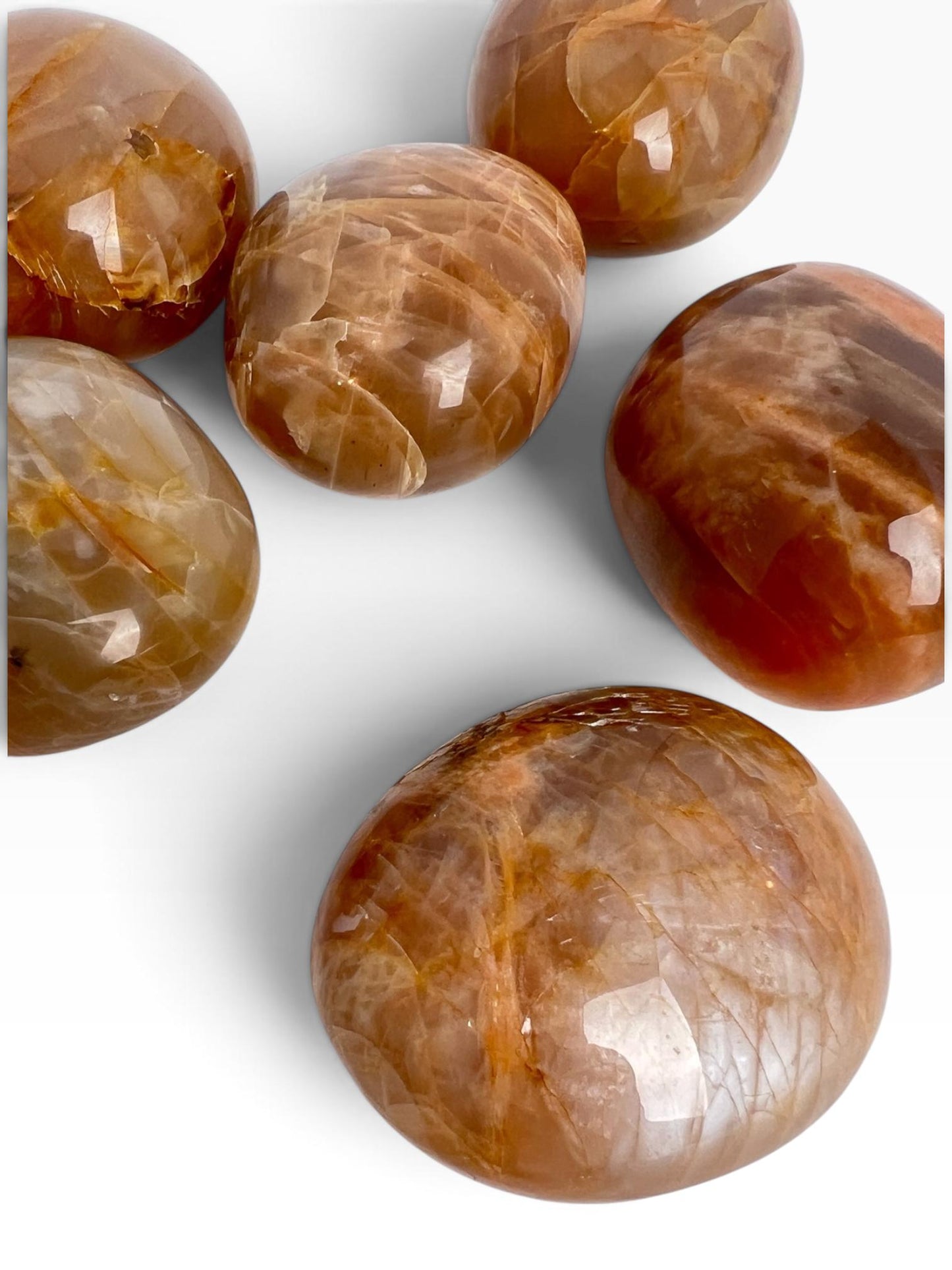 Peach Moonstone Palm Stone: Large Iridescent Polished Madagascar Feldspar