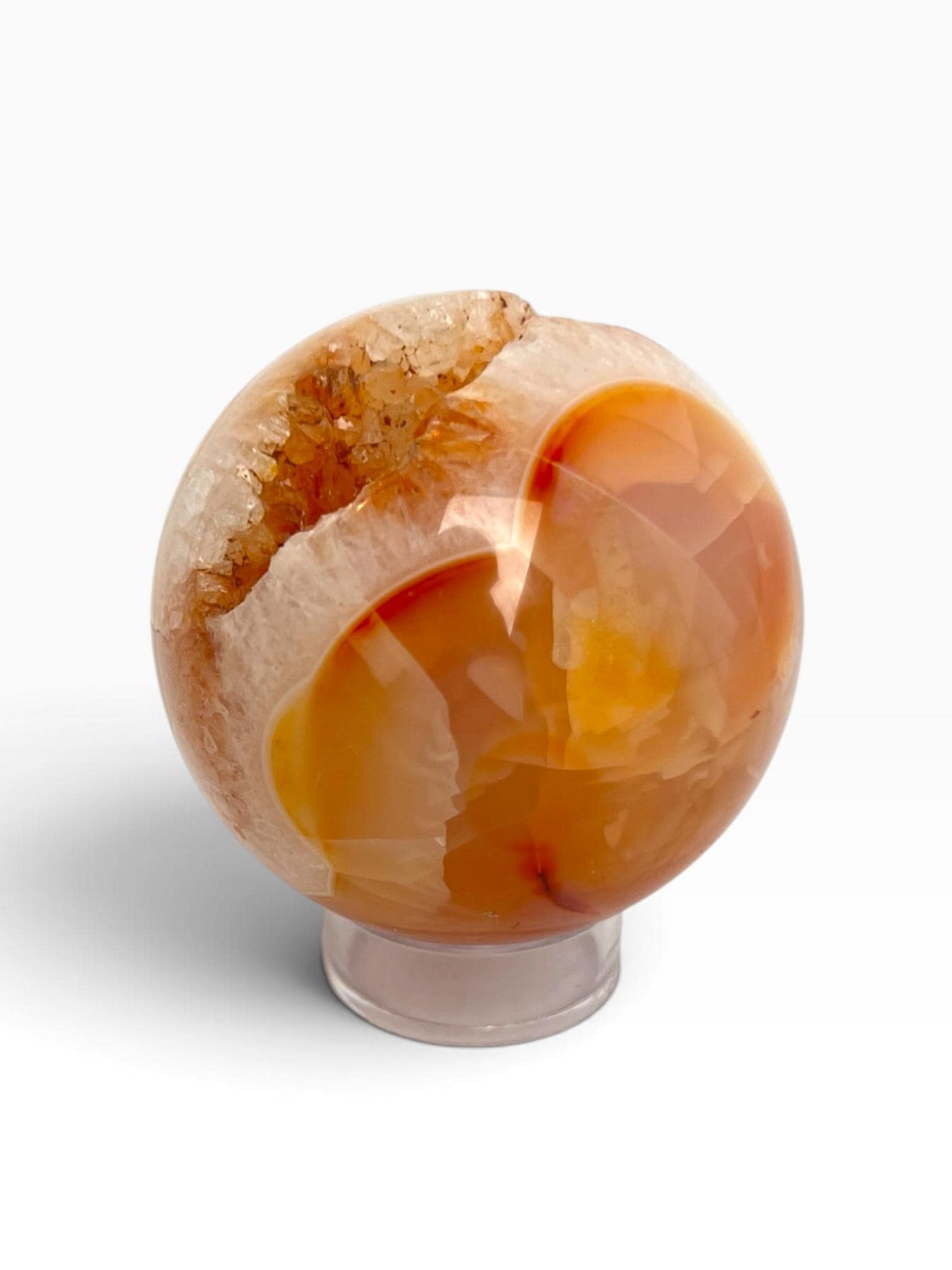 Carnelian Crystal Sphere: Large Madagascar Agate with Quartz Druzy