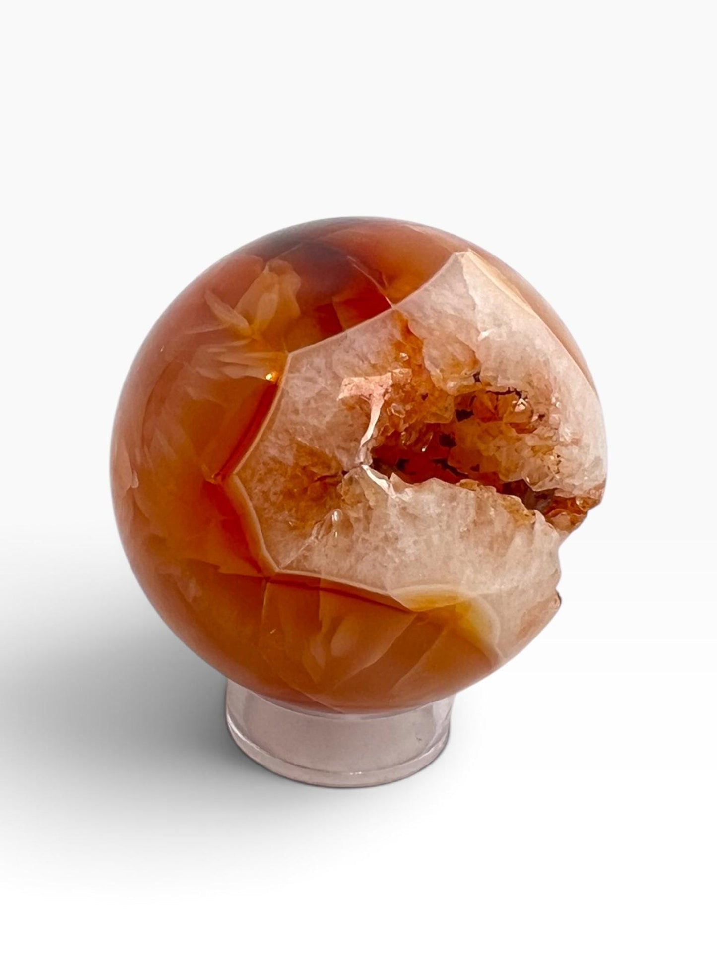 Carnelian Crystal Sphere: Large Madagascar Agate with Quartz Druzy