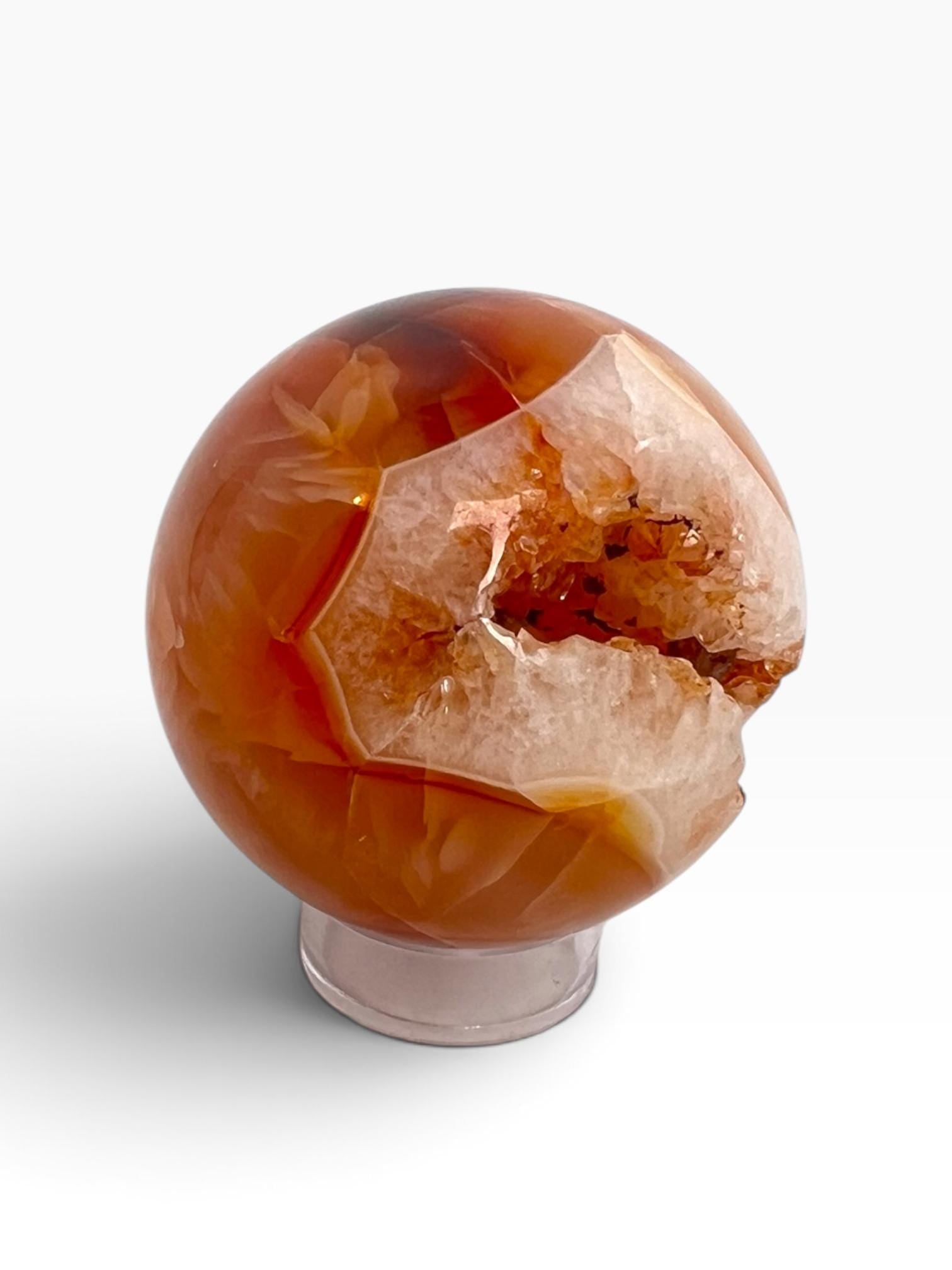 Carnelian Crystal Sphere: Large Madagascar Agate with Quartz Druzy