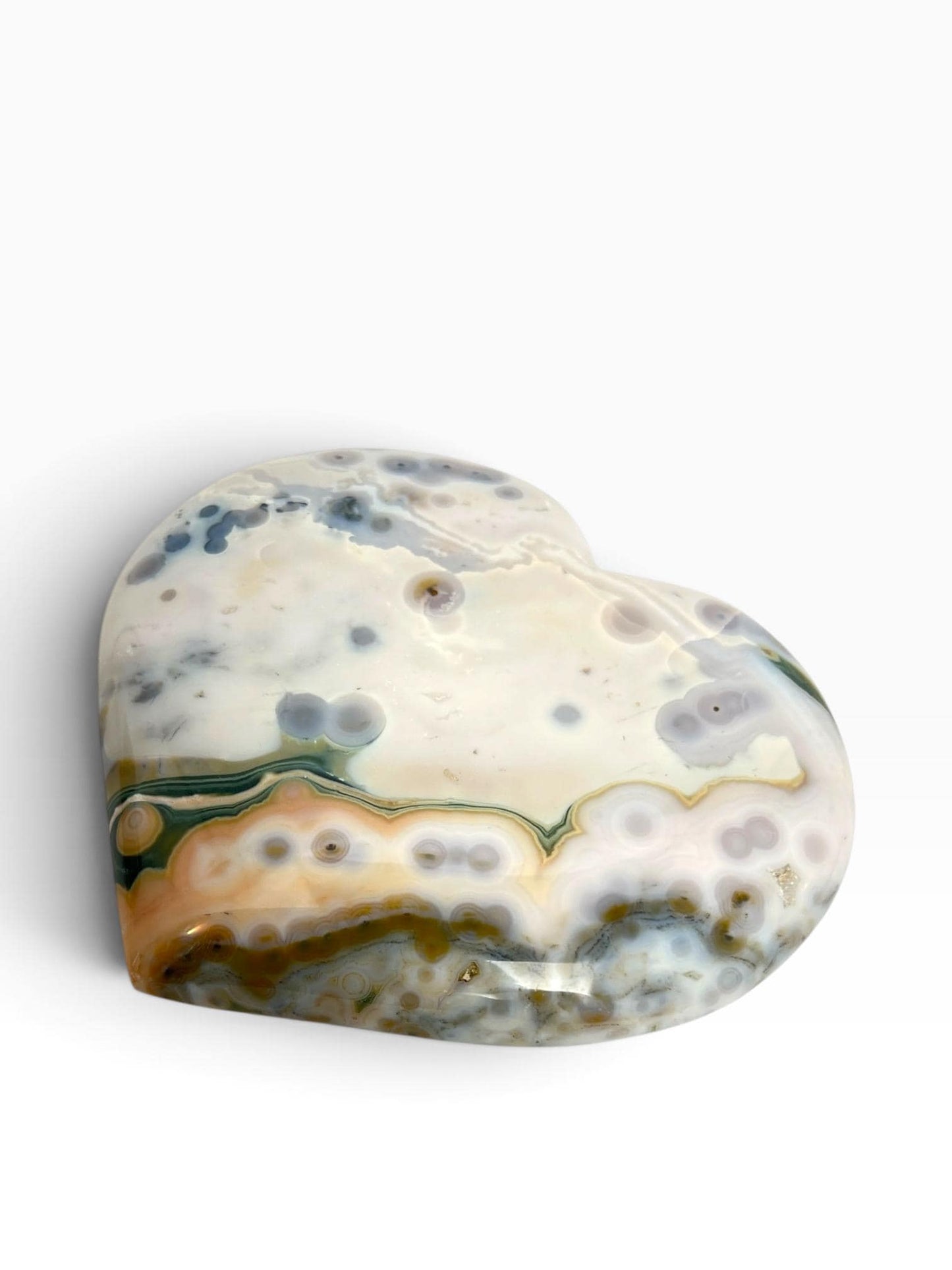 Ocean Jasper XL Carved Heart Crystal: Vein 8 Marovato