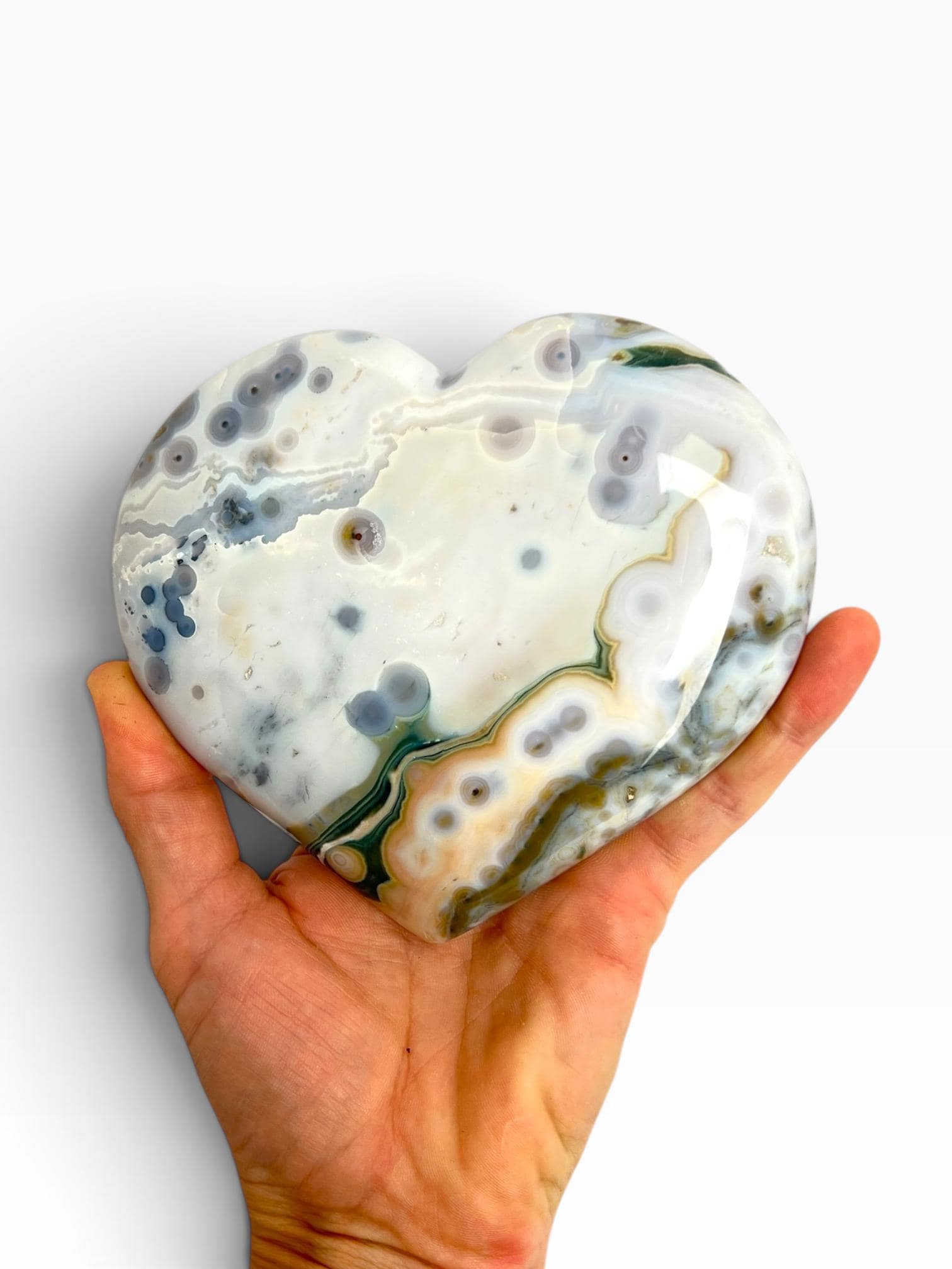 Ocean Jasper XL Carved Heart Crystal: Vein 8 Marovato