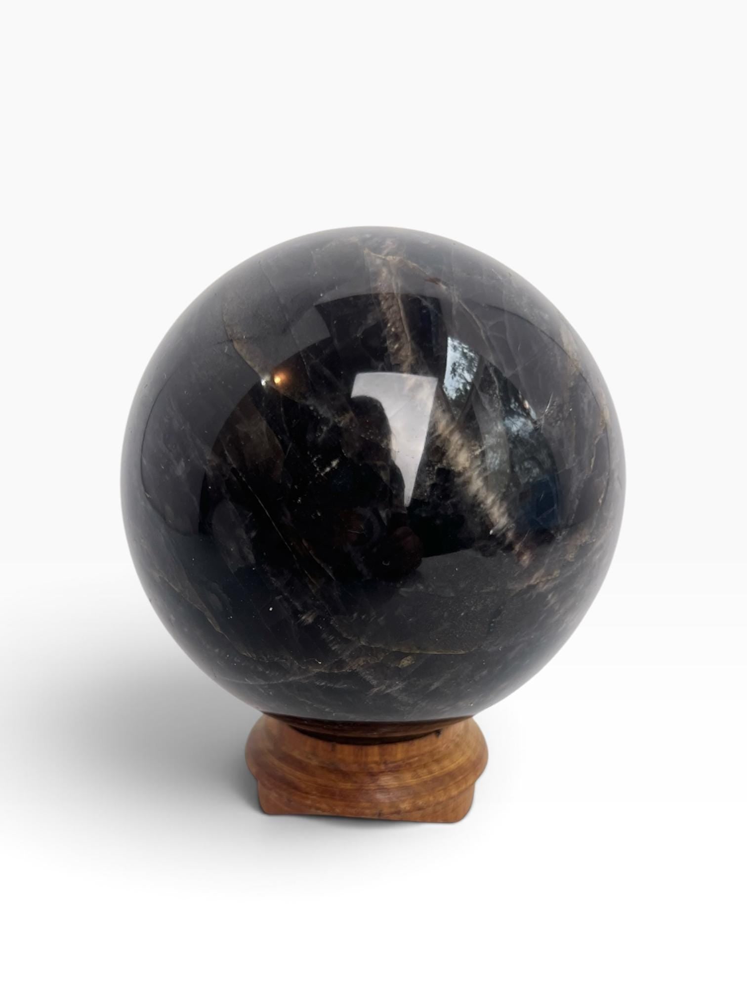 Black Moonstone Sphere : Flashy Adularescent Crystal Ball