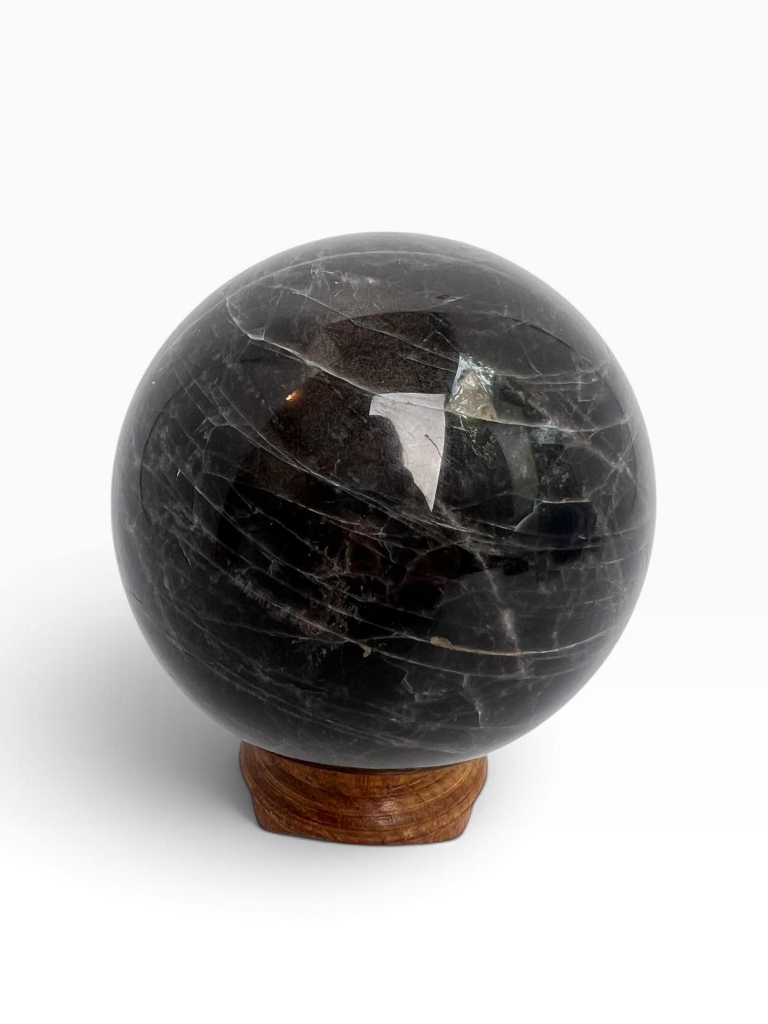 Black Moonstone Sphere : Flashy Adularescent Crystal Ball with Rainbow