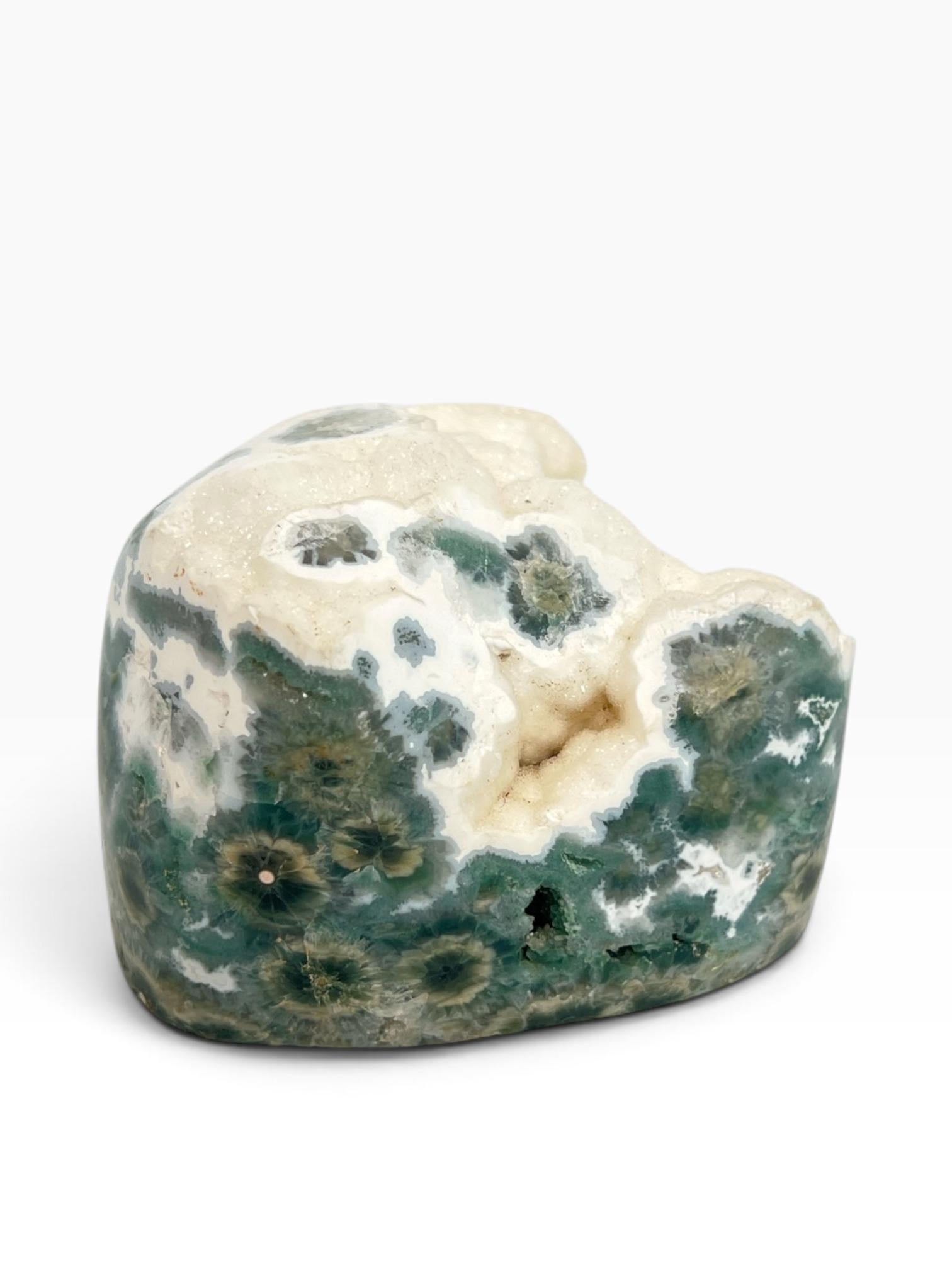 Ocean Jasper Semi Polished Druzy Free Form: Rare Marovato Vein 1-2 Crystal