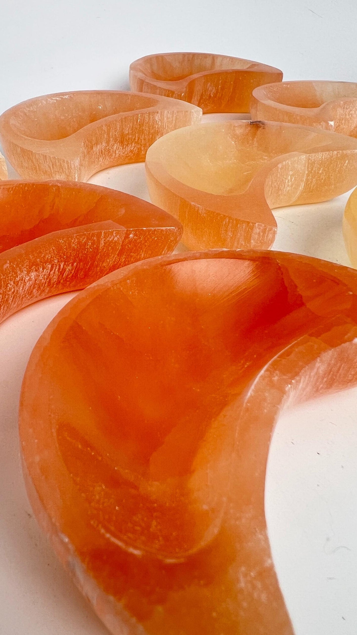 Champagne Selenite (Satin Spar) Polished Crystal Moon Dish