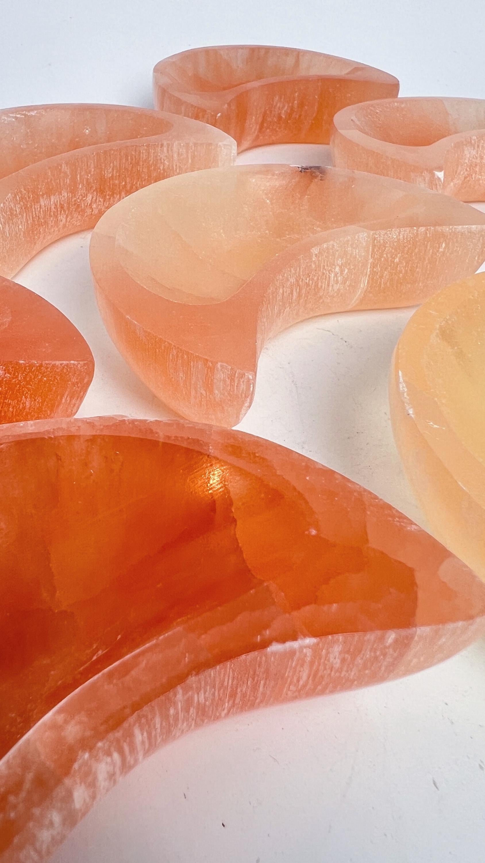 Champagne Selenite (Satin Spar) Polished Crystal Moon Dish
