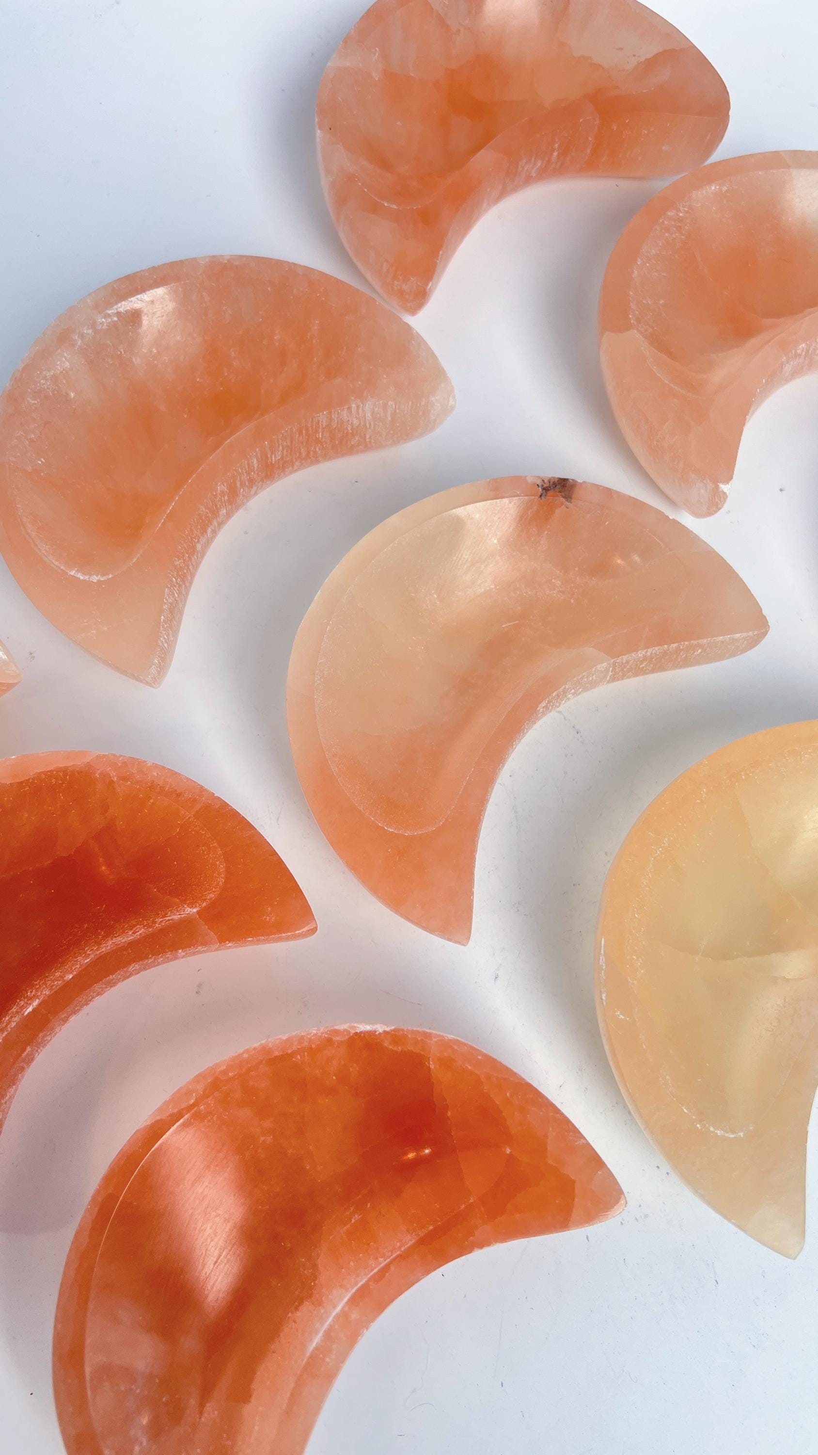 Champagne Selenite (Satin Spar) Polished Crystal Moon Dish