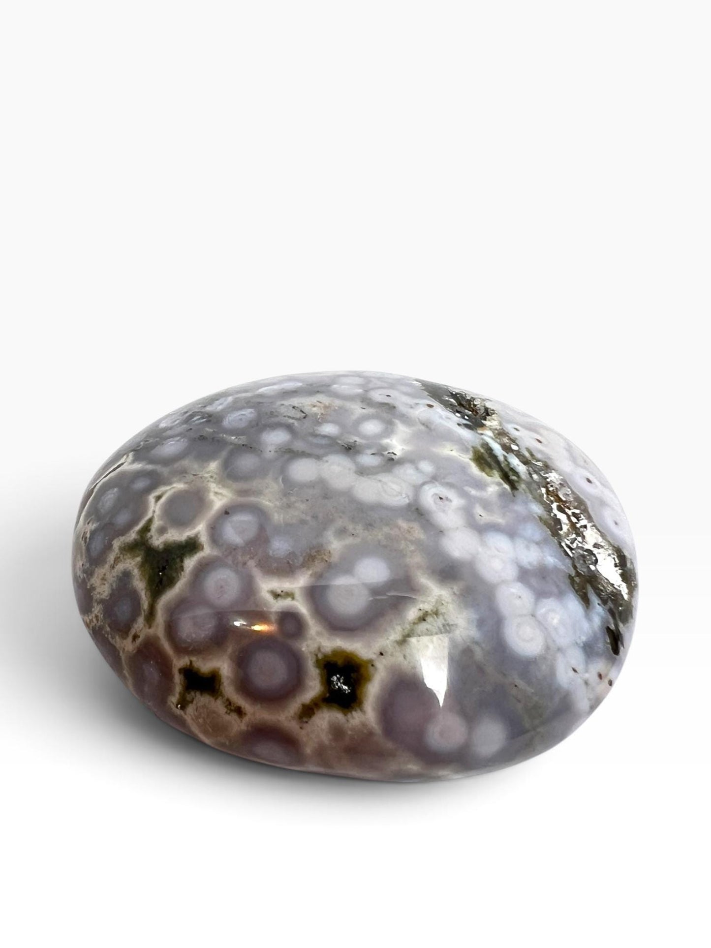 Marovato Ocean Jasper Palm Stone - Vein 8 Orbicular Jasper from Madagascar