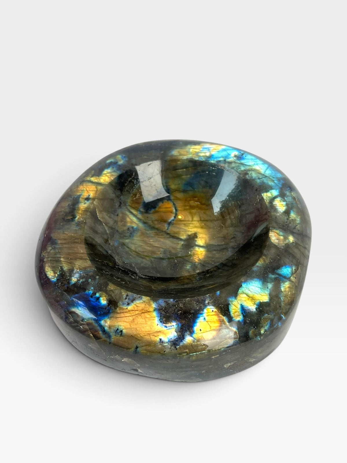 Labradorite Crystal Bowl: Rainbow Gold Flash Polished Dish