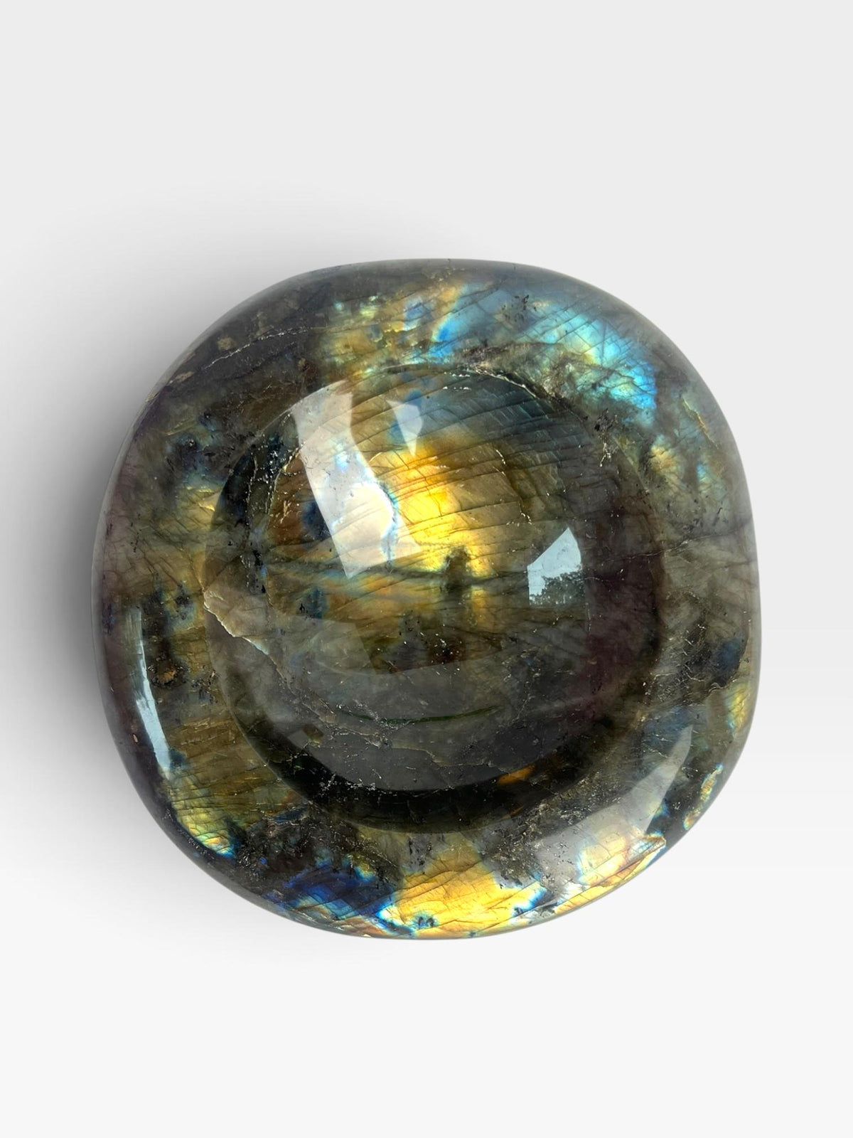 Labradorite Crystal Bowl: Rainbow Gold Flash Polished Dish