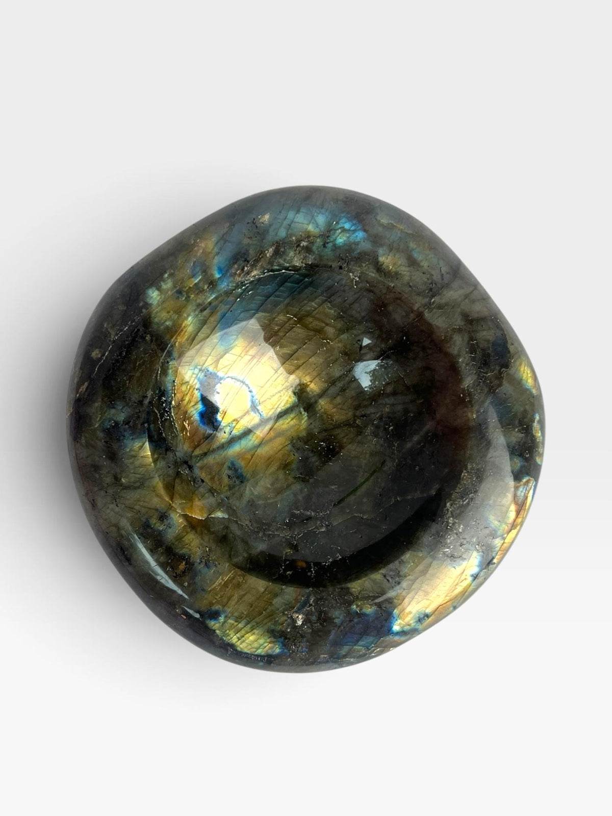Labradorite Crystal Bowl: Rainbow Gold Flash Polished Dish