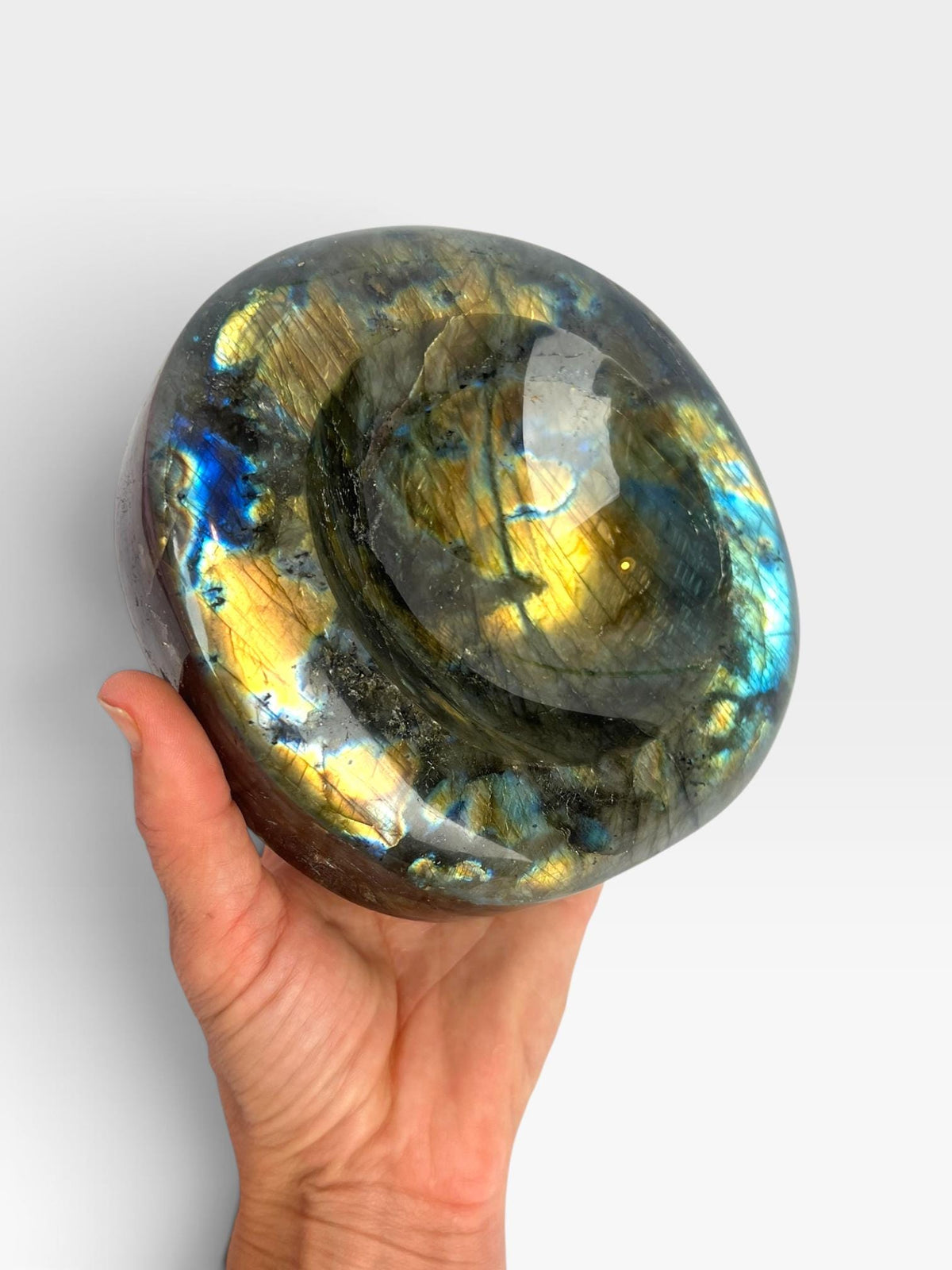 Labradorite Crystal Bowl: Rainbow Gold Flash Polished Dish