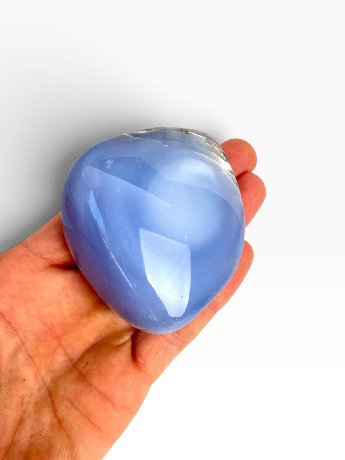 Turkish Blue Chalcedony: Natural Large Palm Stone Crystal