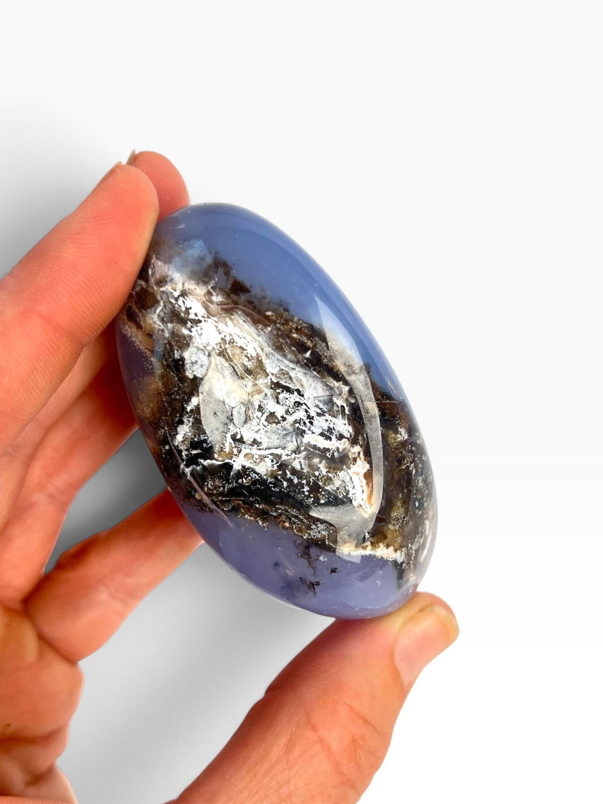 Turkish Blue Chalcedony: Natural Large Palm Stone Crystal
