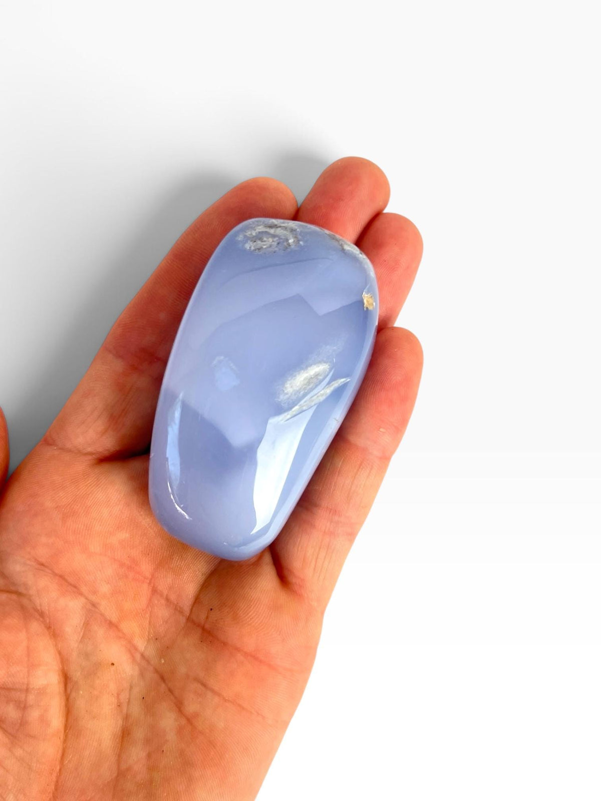 Turkish Blue Chalcedony: Natural Large Palm Stone Free Form Crystal