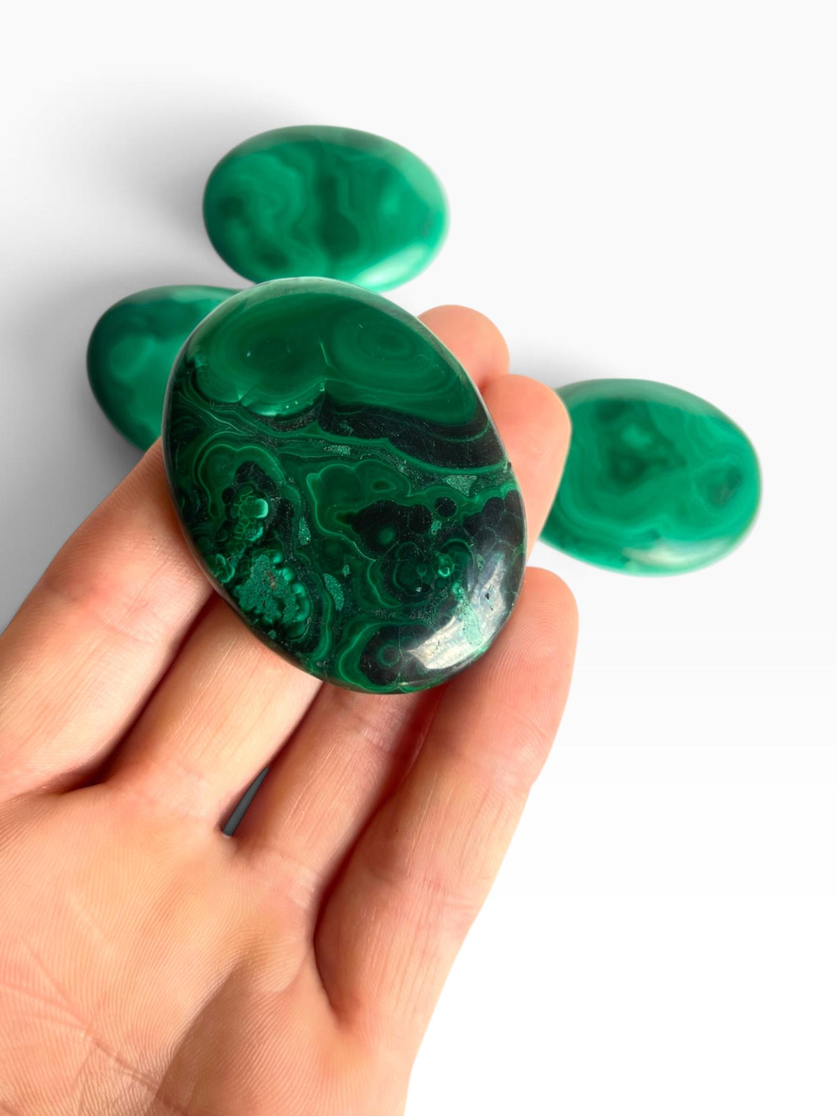 Malachite Flat Small Palm Stones