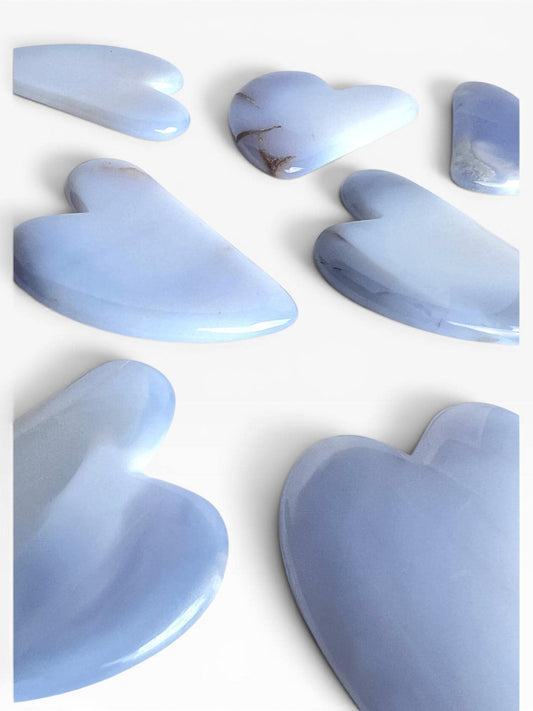 Turkish Blue Chalcedony Gua Sha: Natural Blue Stone Facial Massage Tool