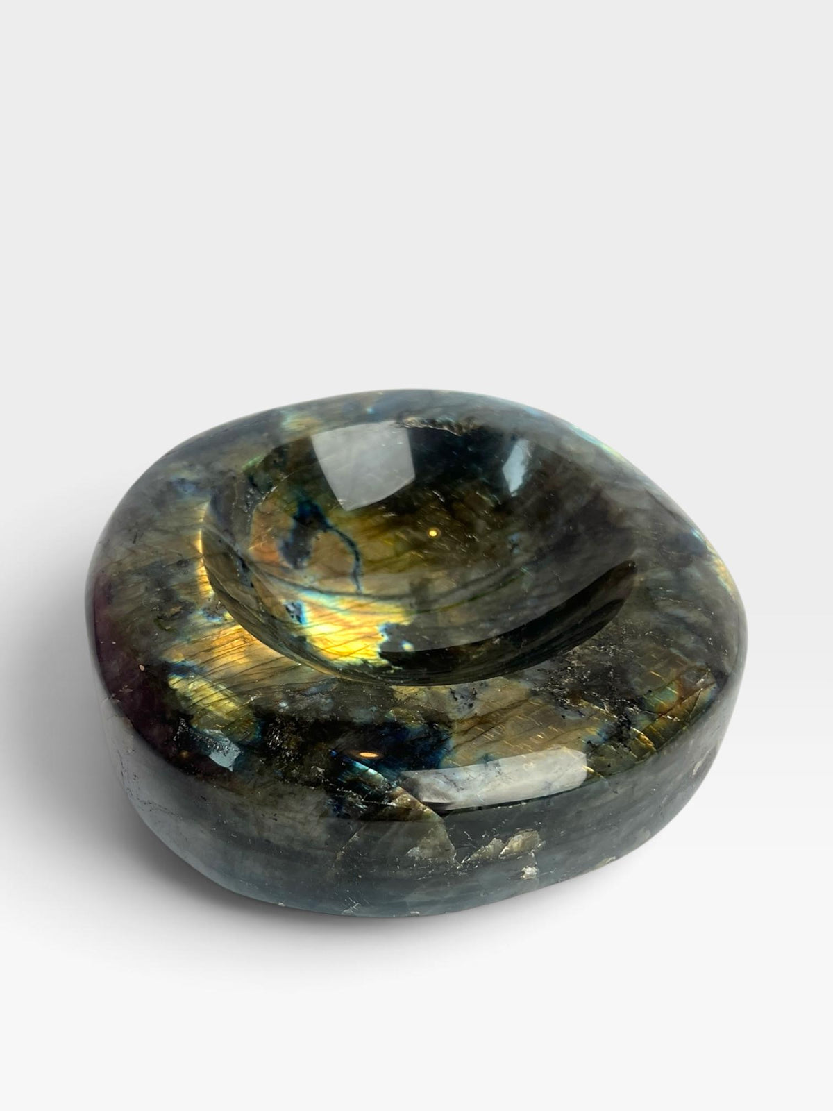 Labradorite Crystal Bowl: Rainbow Gold Flash Polished Dish