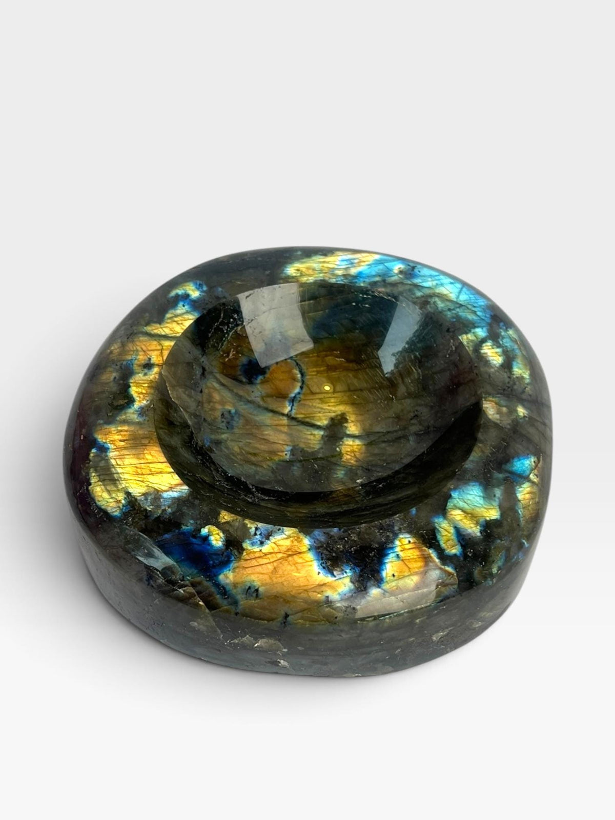 Labradorite Crystal Bowl: Rainbow Gold Flash Polished Dish