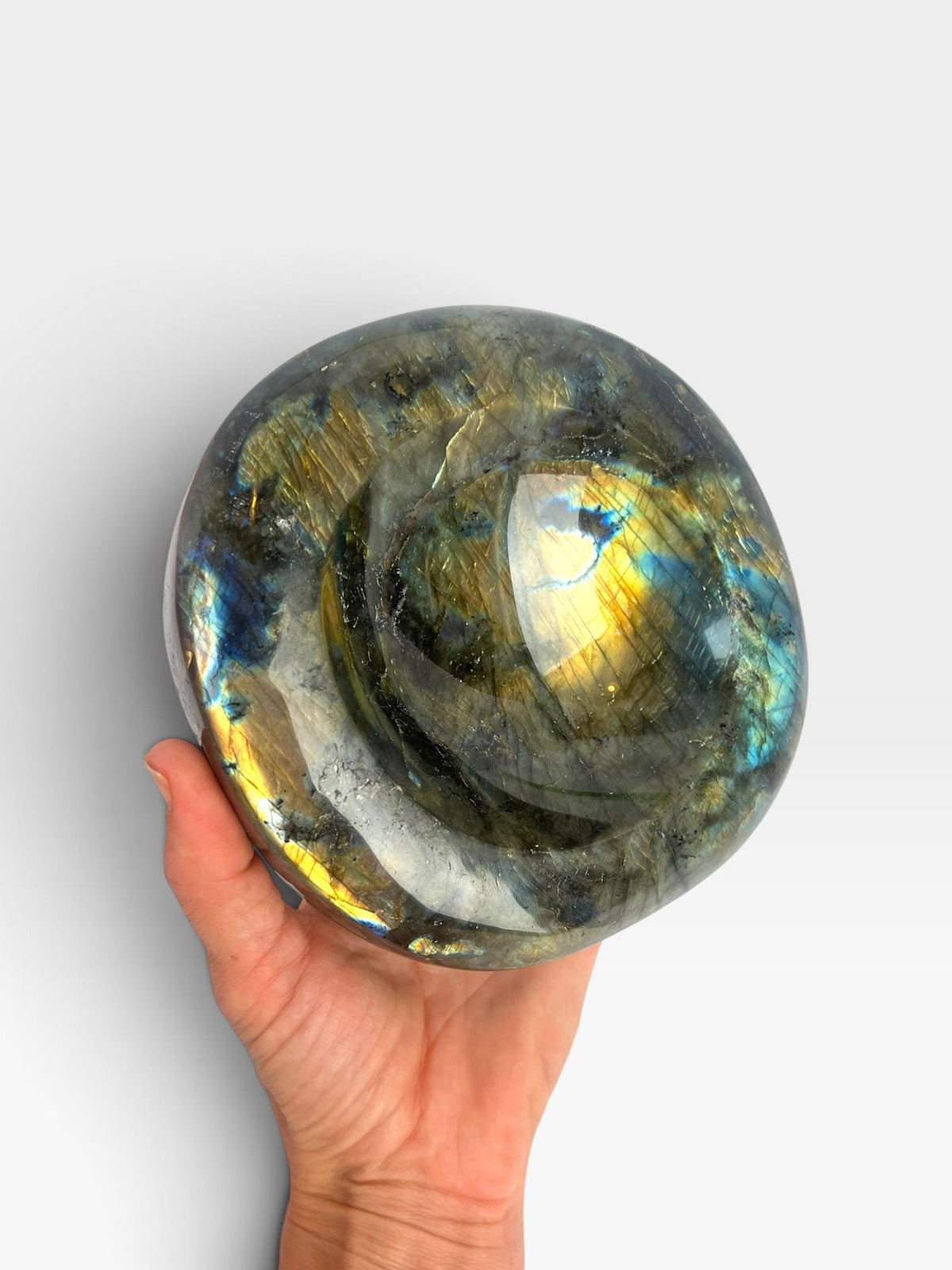 Labradorite Crystal Bowl: Rainbow Gold Flash Polished Dish