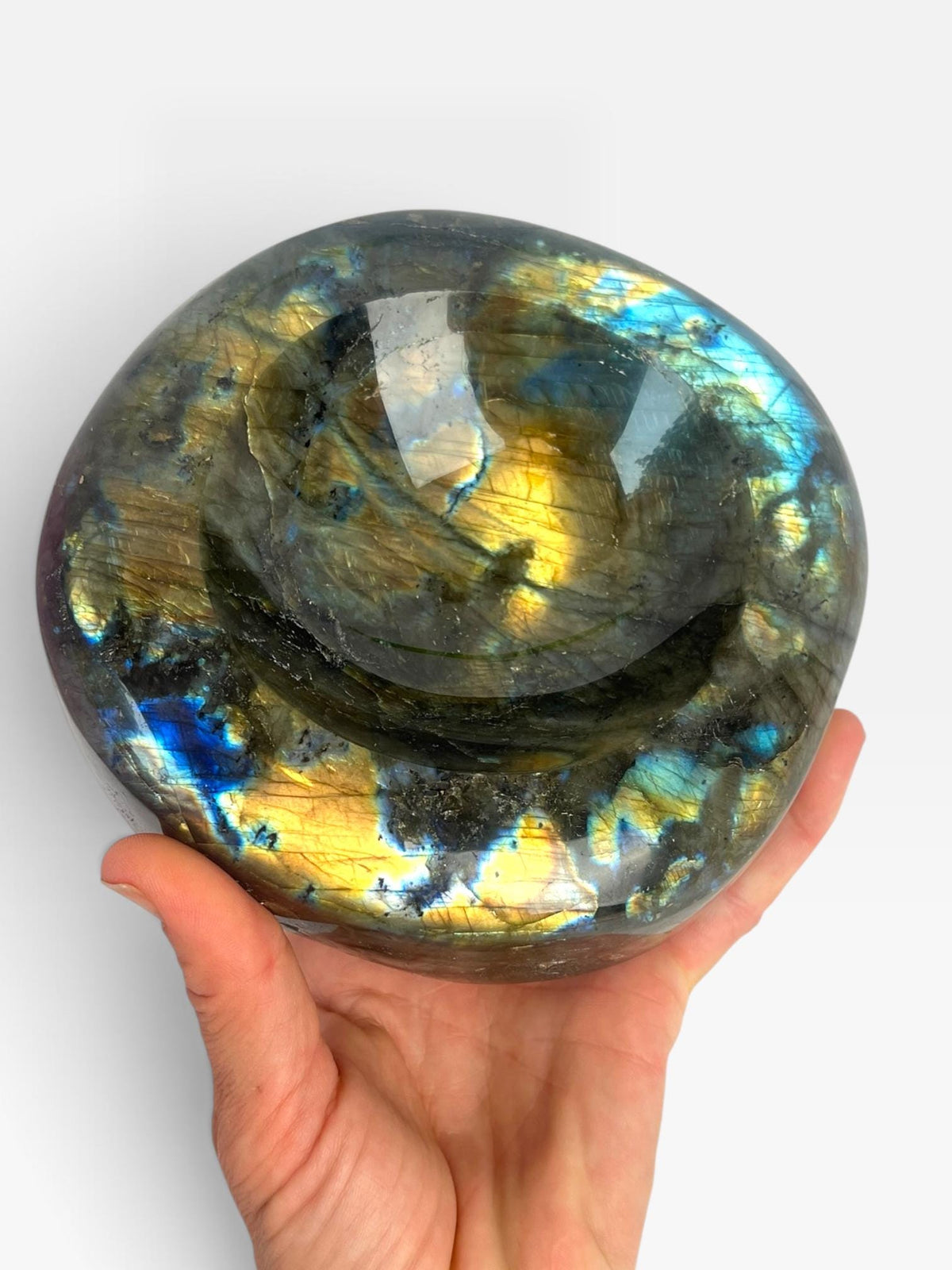 Labradorite Crystal Bowl: Rainbow Gold Flash Polished Dish