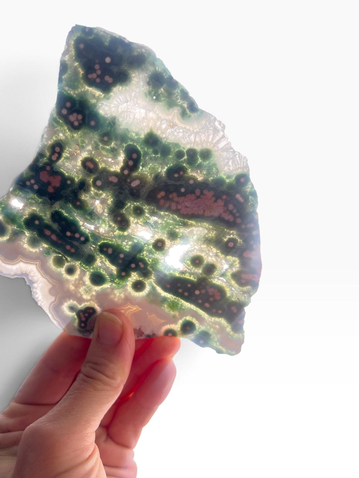 Ocean Jasper Slab : Early Vein 1-2 Old Stock Flower Orbs