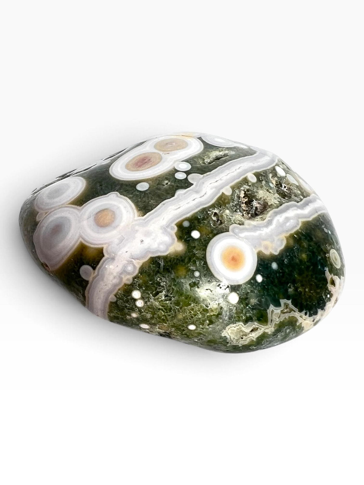 Ocean Jasper Palm Stone: Large Vein 5-6 crystal with Bullseye Orbs