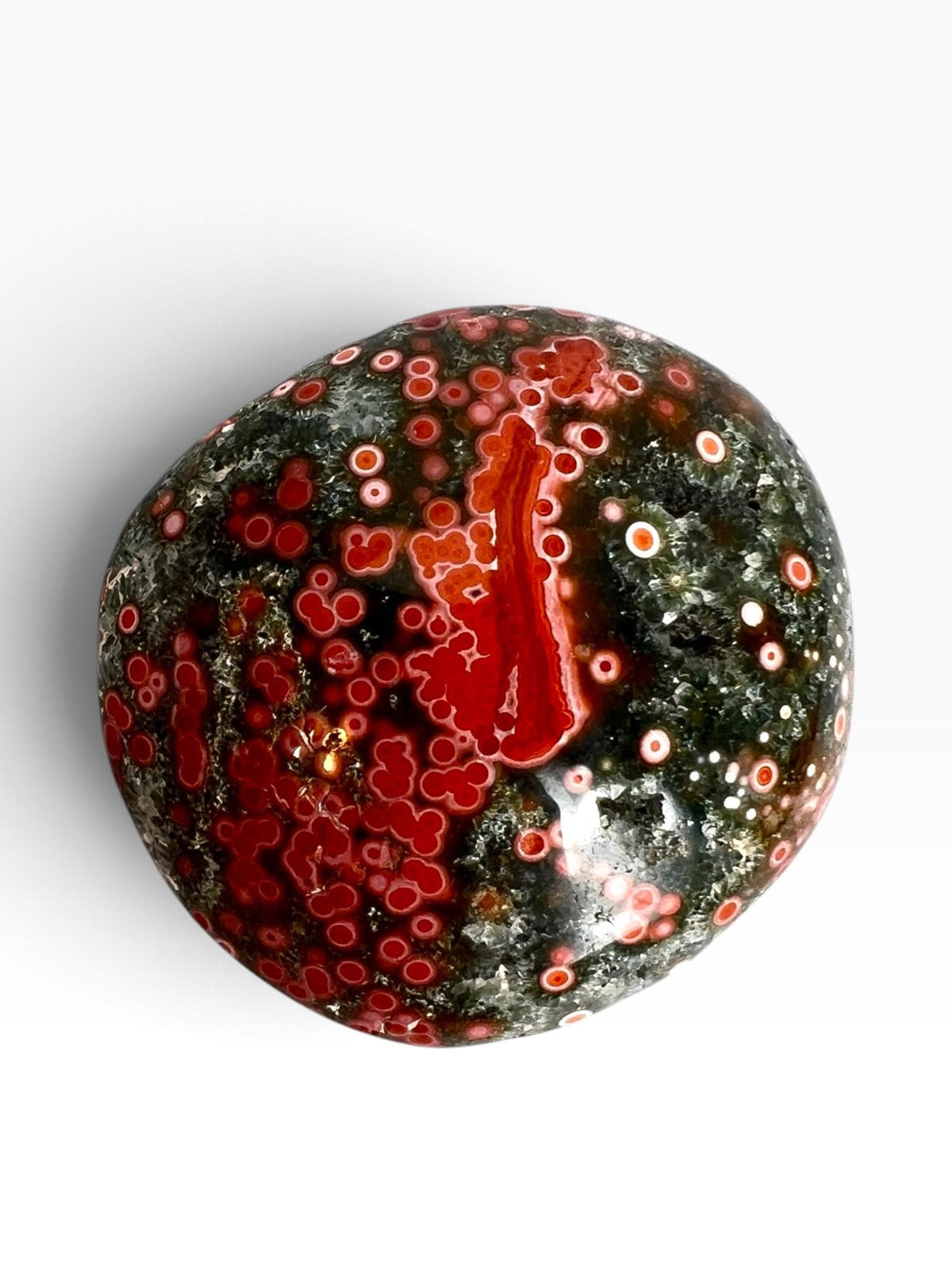 Authentic Ocean Jasper Large Palm Stone : Early Vein Pink Collector Piece