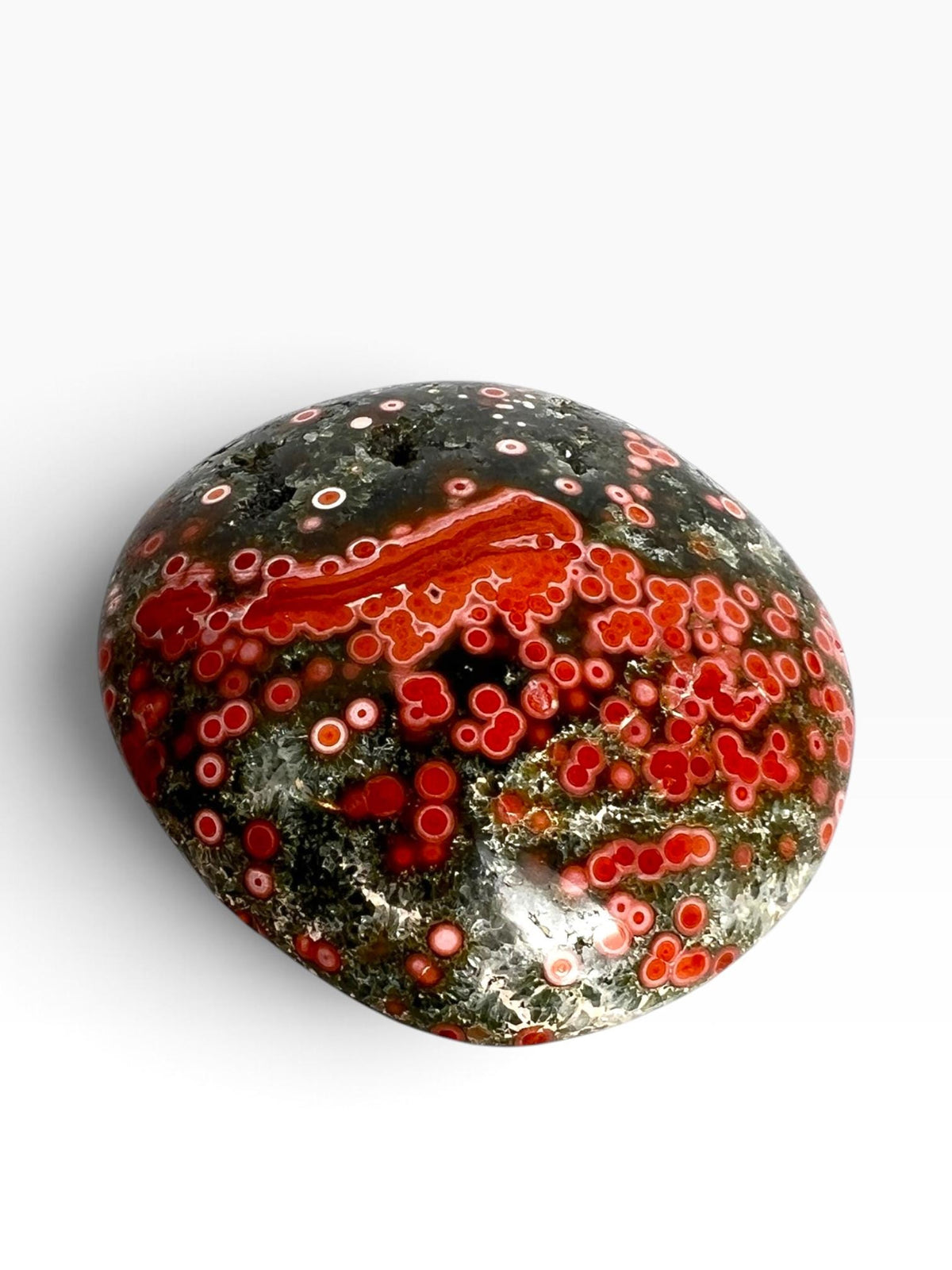 Authentic Ocean Jasper Large Palm Stone : Early Vein Pink Collector Piece
