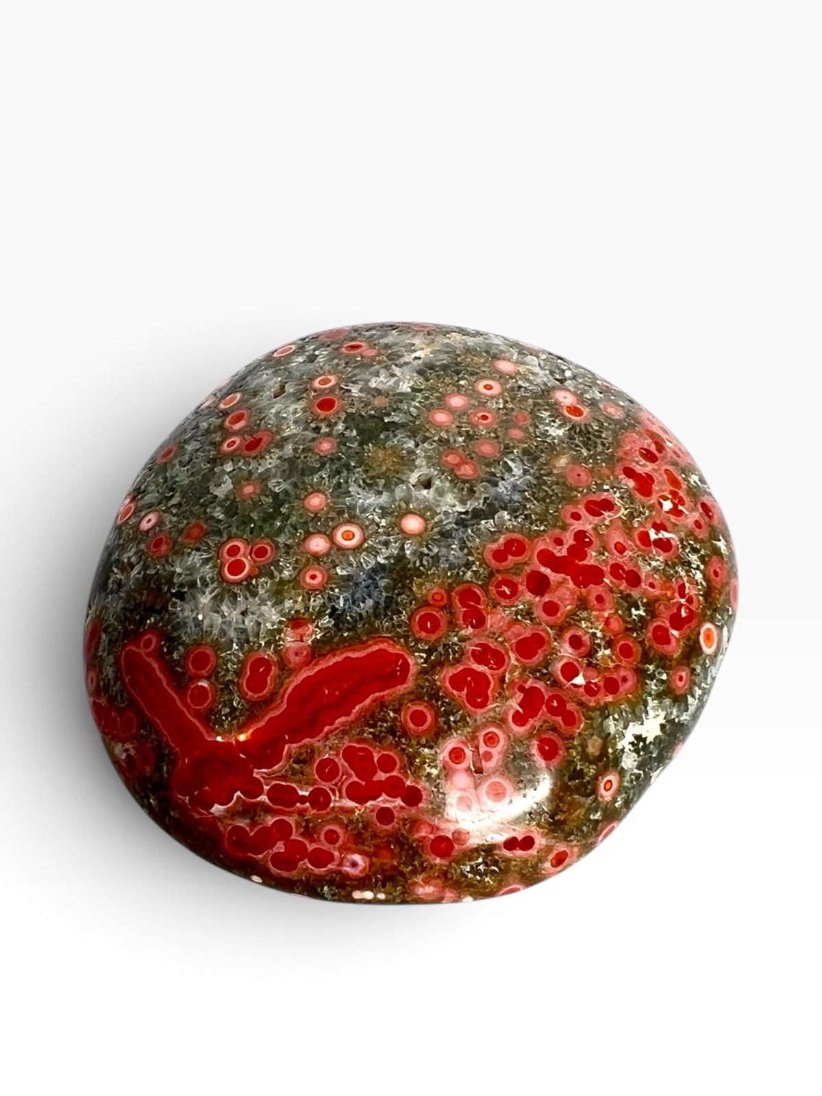 Authentic Ocean Jasper Large Palm Stone : Early Vein Pink Collector Piece